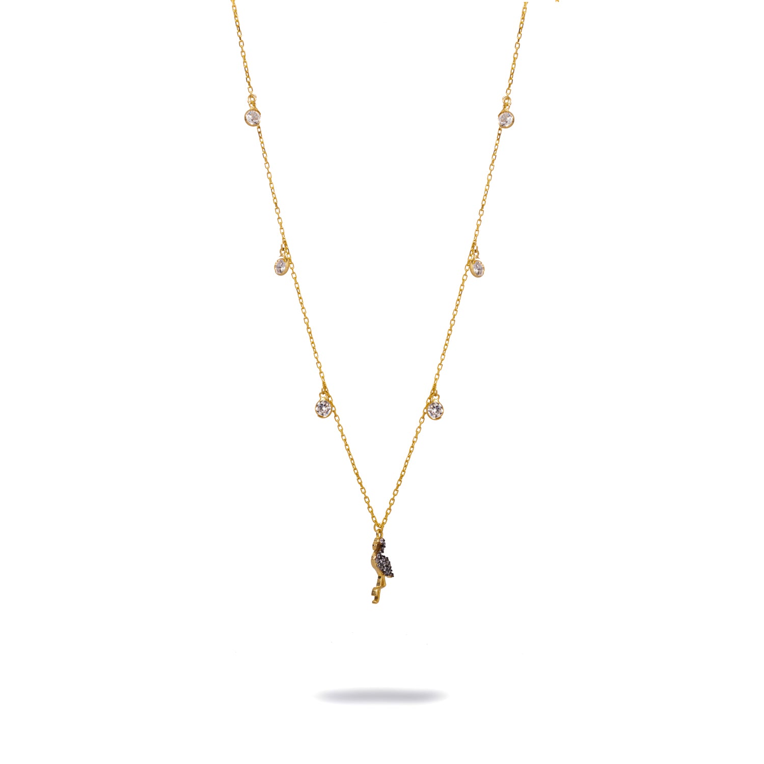 Diamond Flamingo Elegance Gold Chain Necklace