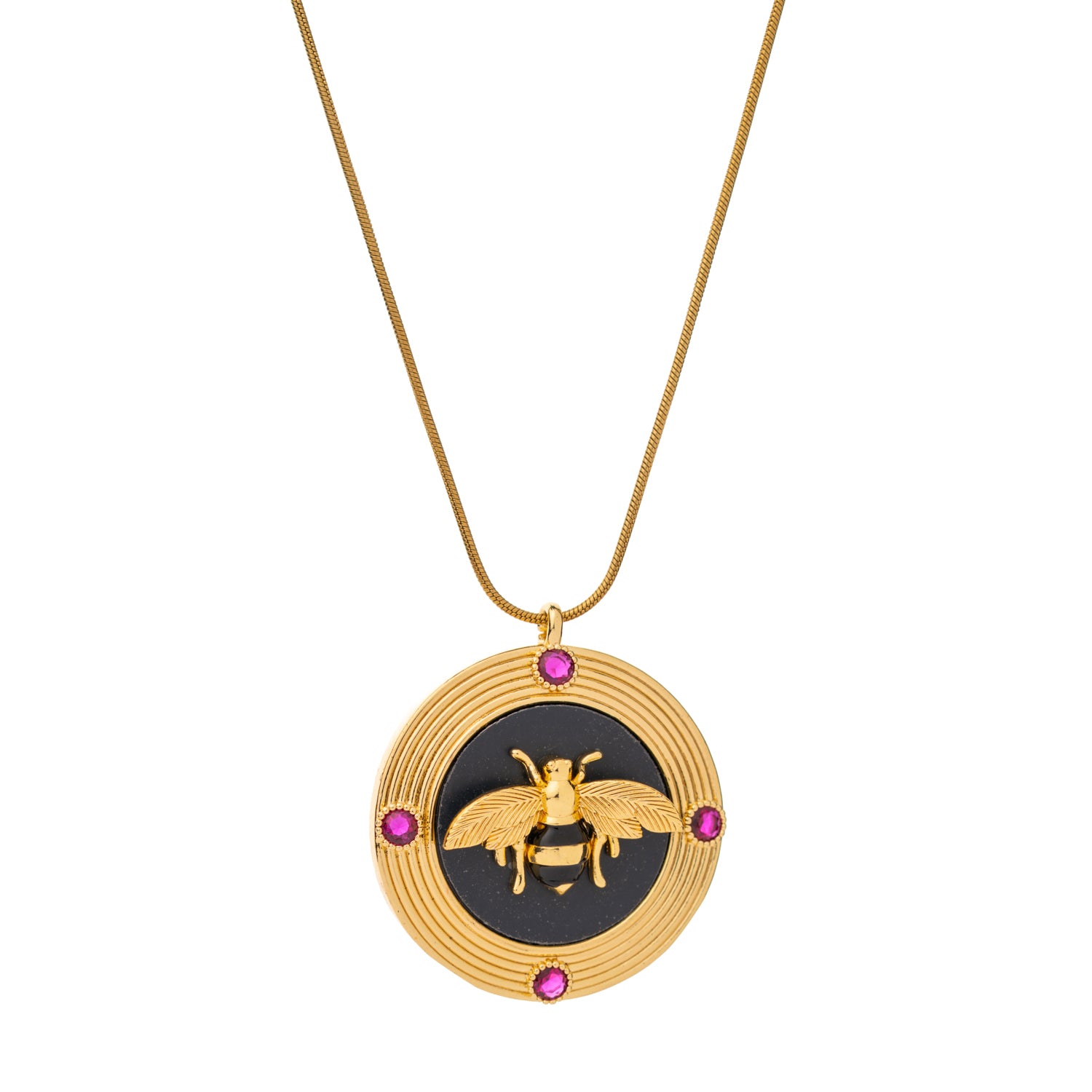 Divine Bee Ruby Medallion Gold Necklace