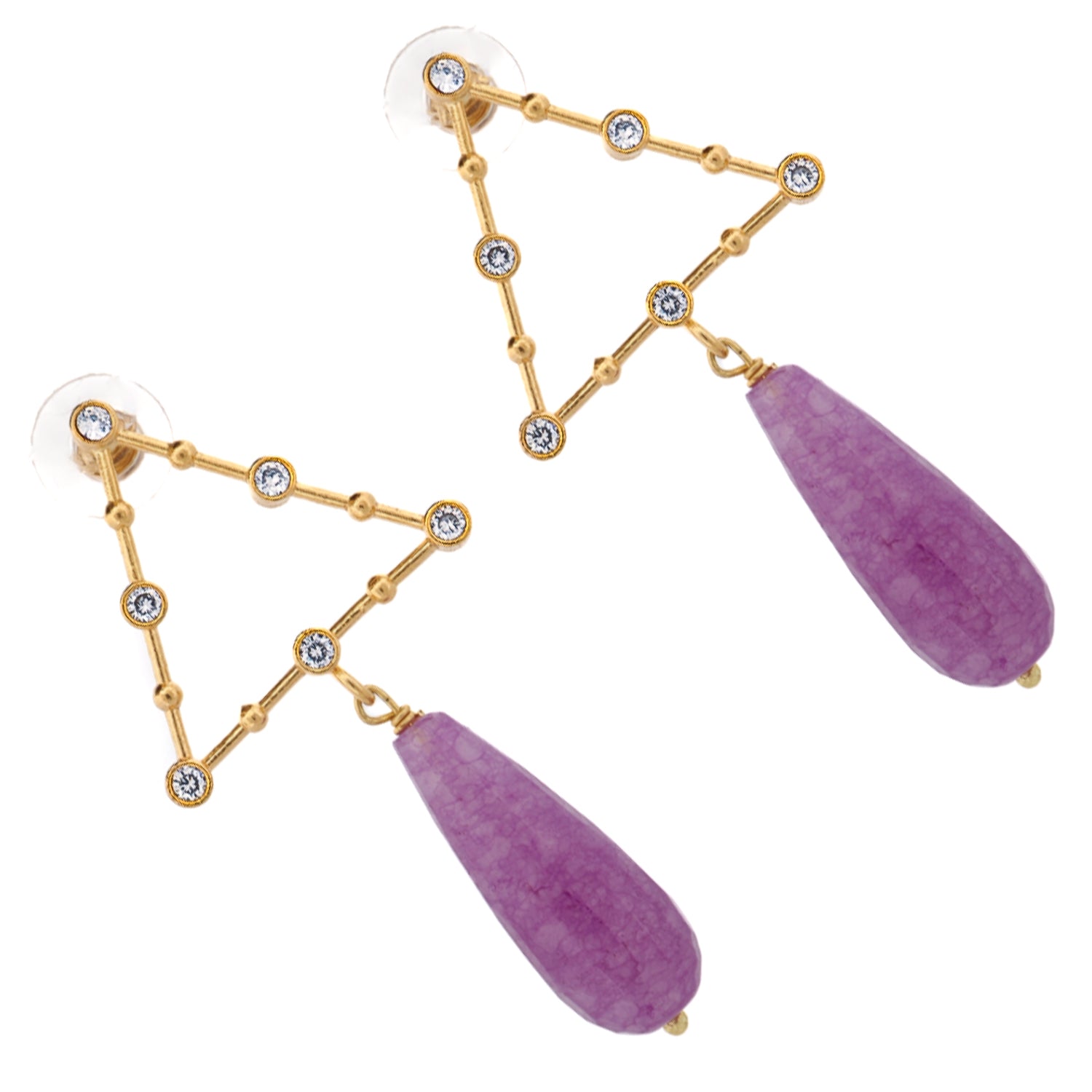 Gold-plated amethyst earrings representing divine feminine energy and intuition

