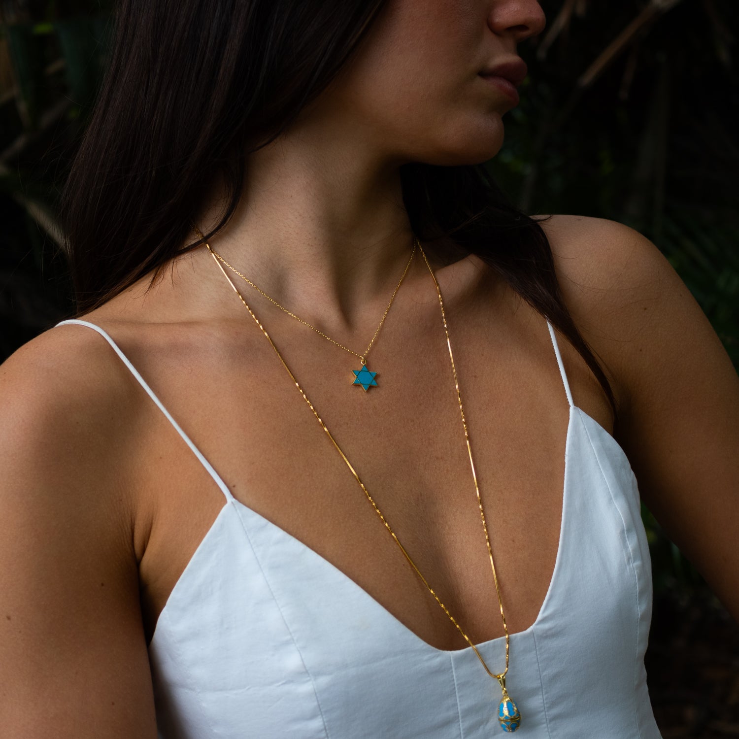 Divine Shield Star of David Blue Enamel Necklace