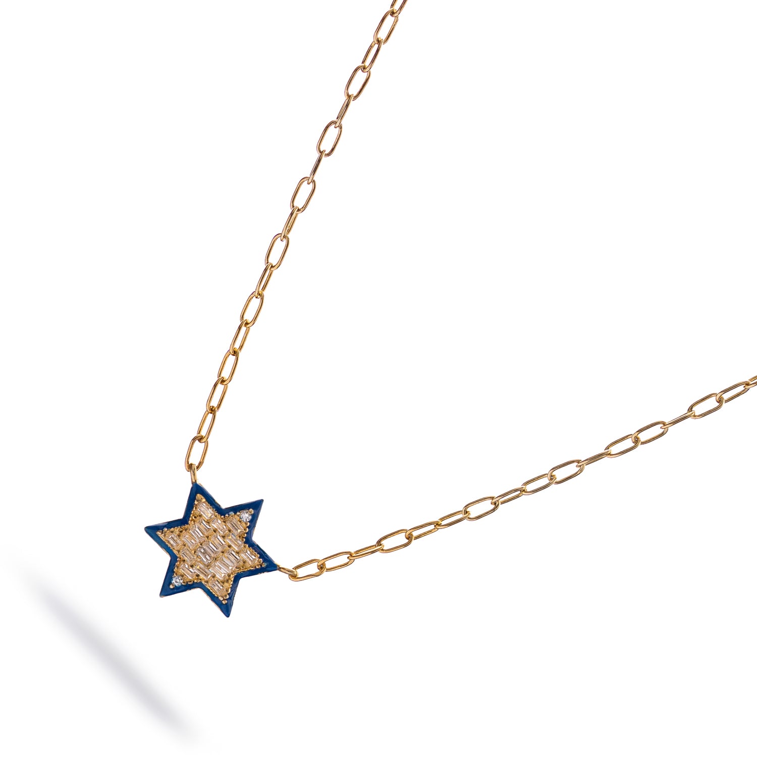 Divine Star of David Blue Enamel Gold Necklace