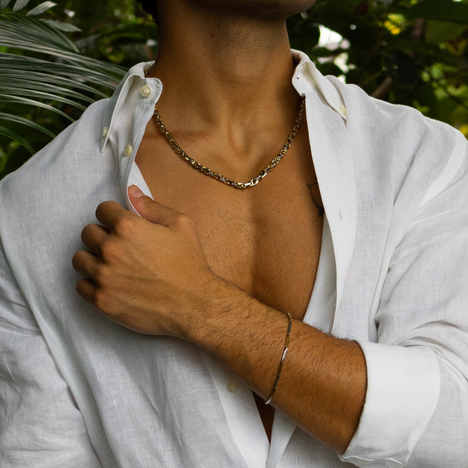 Dual Strength Silver &amp; Gold Men’s Chain Bracelet