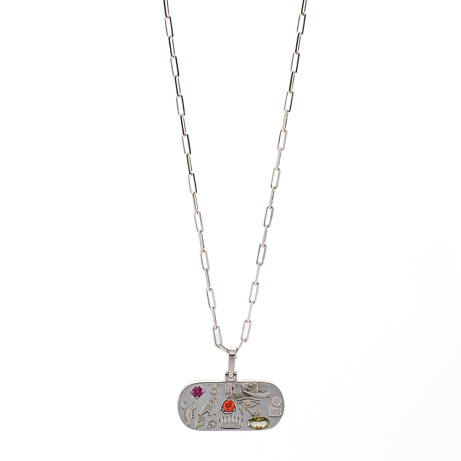 Egyptian Symbols Silver Necklace with Intricate Sterling Silver Pendant, a stunning representation of ancient Egyptian culture.