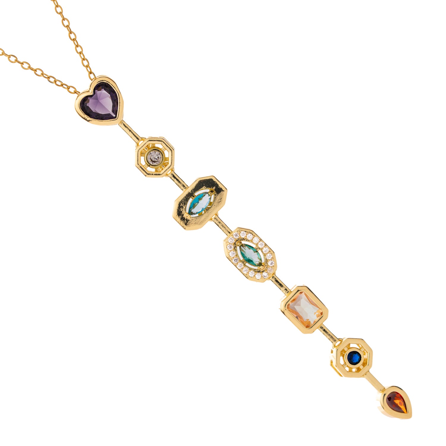 Elegant Multi-Gem Y Drop Statement Necklace