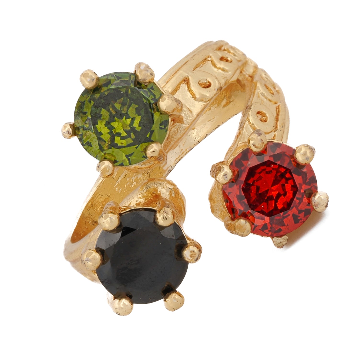Elemental Trio Carnelian Onyx Emerald Gold Ring