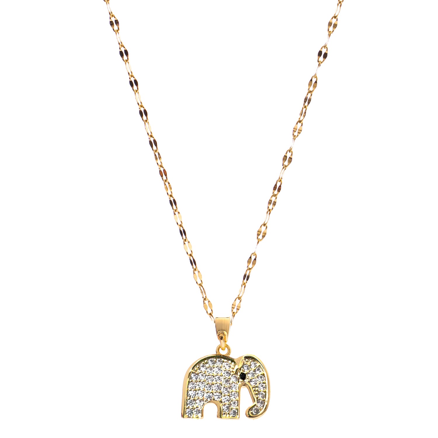 Polished gold-plated elephant pendant with sparkling CZ stones