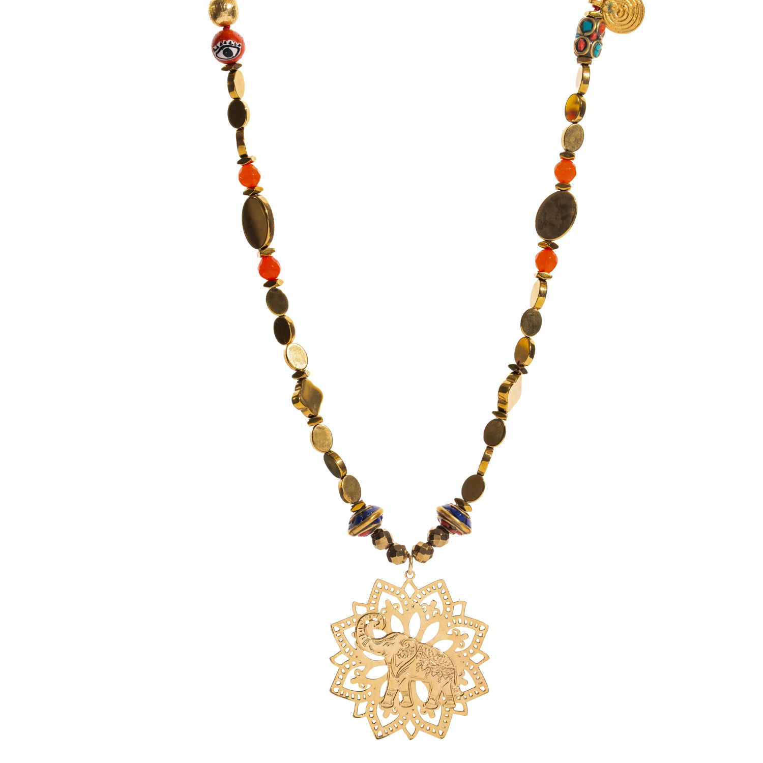 Elephant Mandala Talisman Beaded Necklace