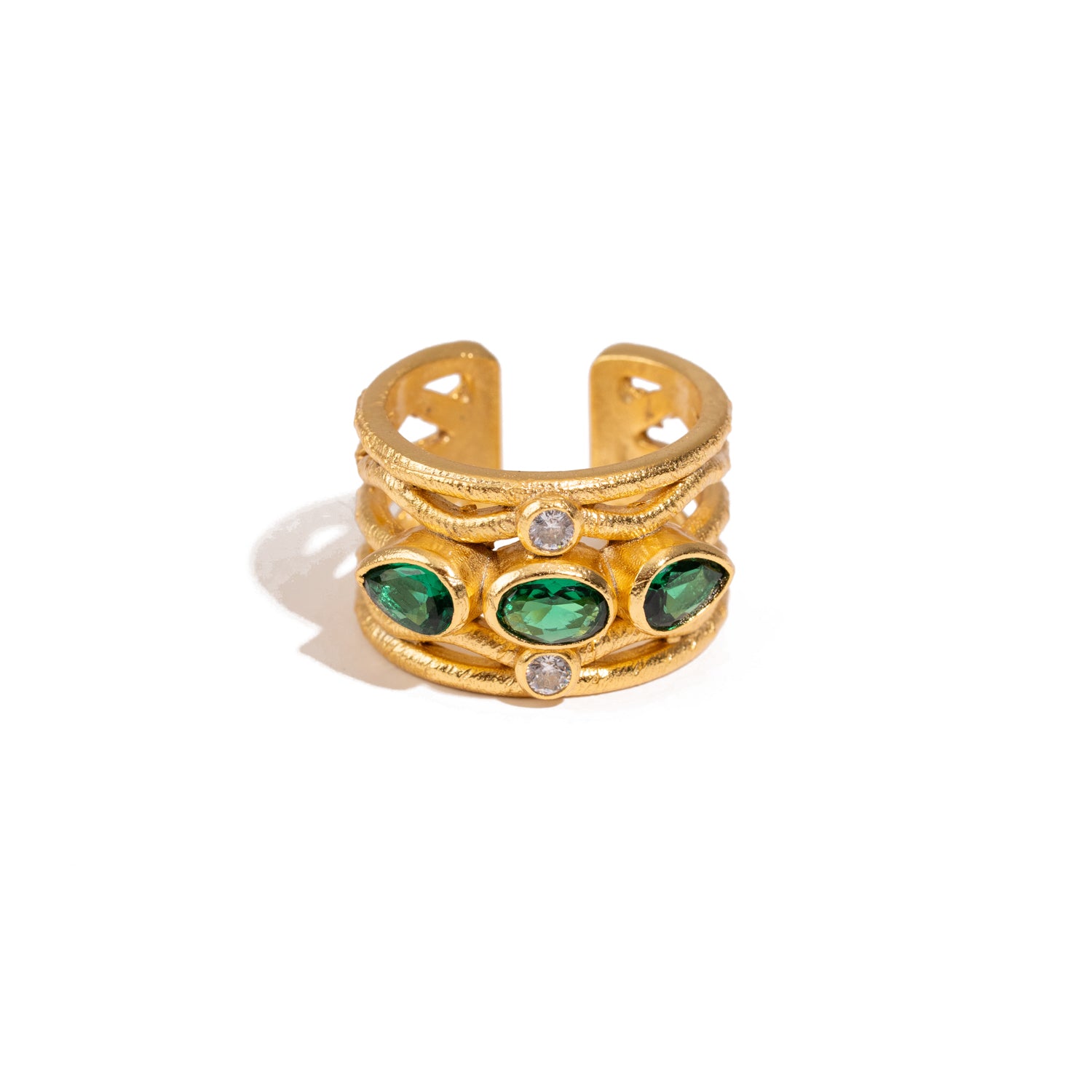 Emerald &amp; Diamond Regal Adjustable Gold Ring