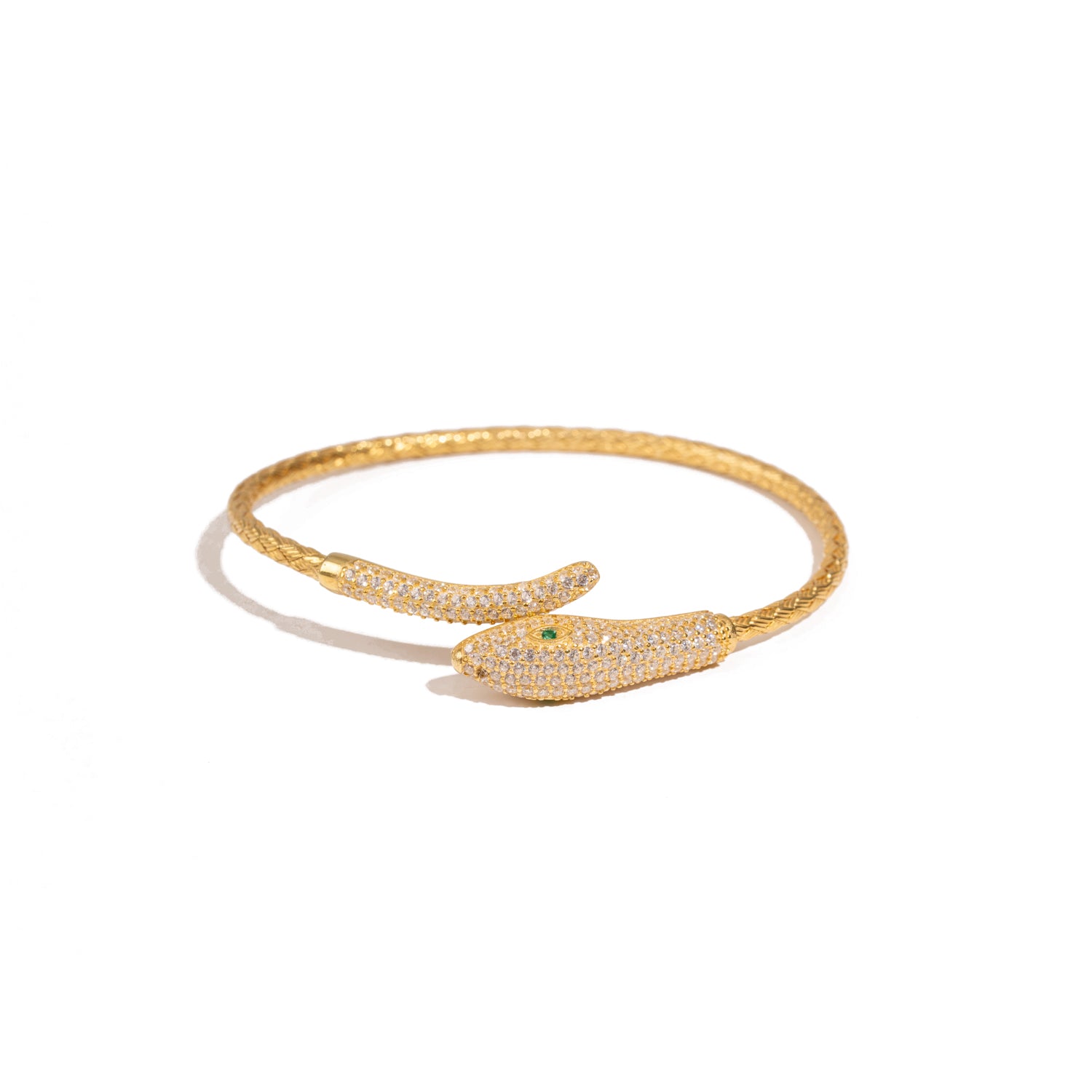 Emerald Serpent Guardian Gold Cuff Bracelet