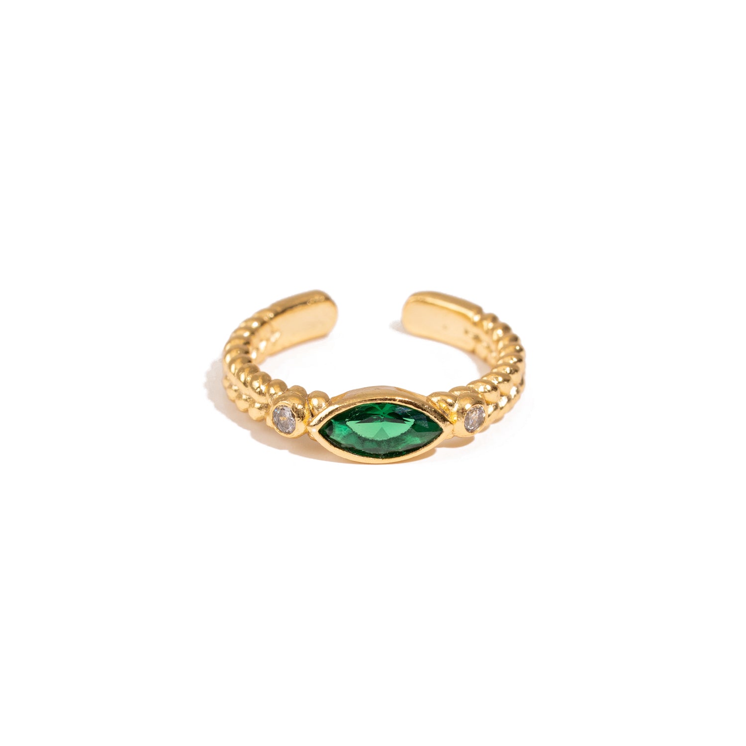 Emerald Teardrop Gemstone Adjustable Gold Ring