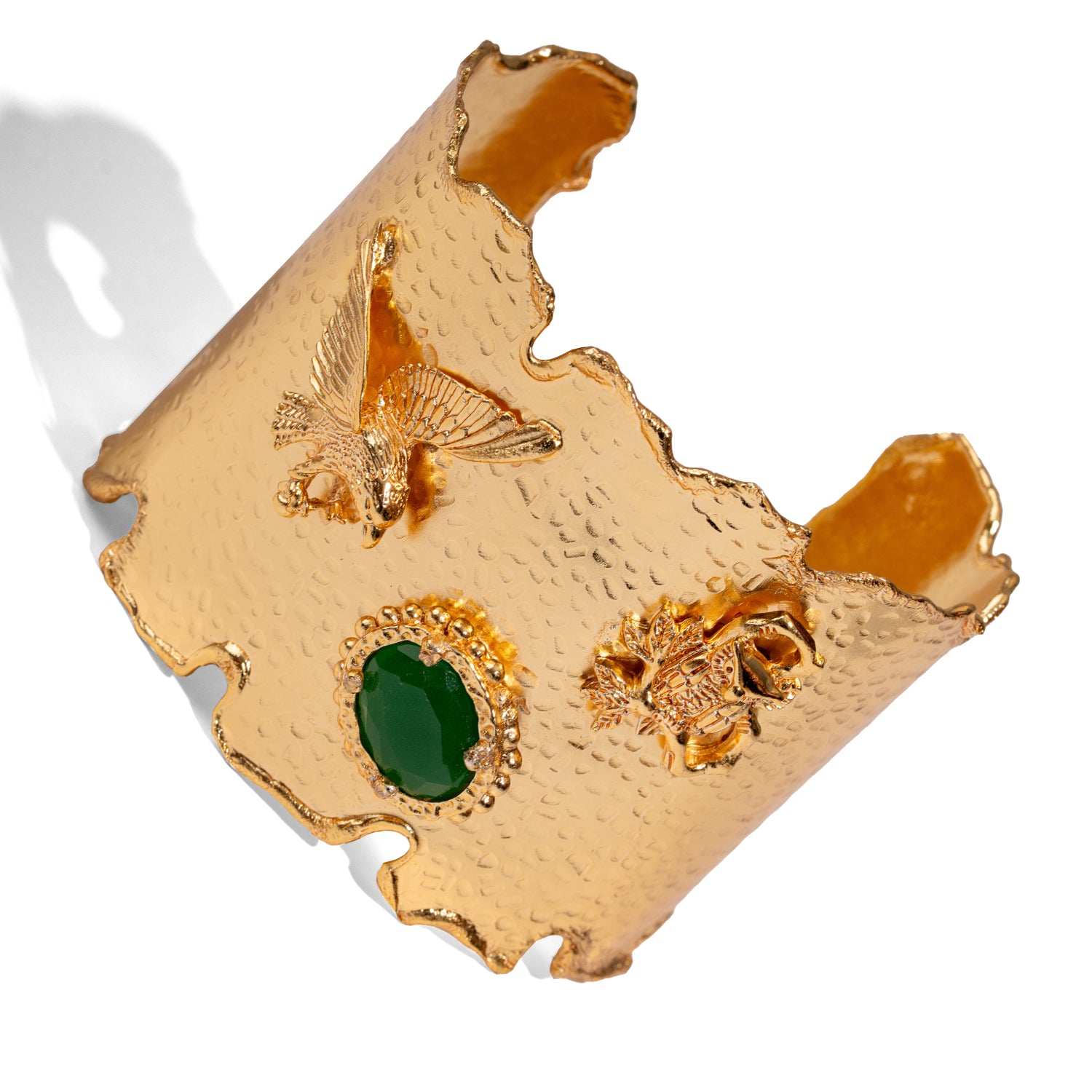Emerald Wisdom Eagle &amp; Owl Gold Cuff Bracelet