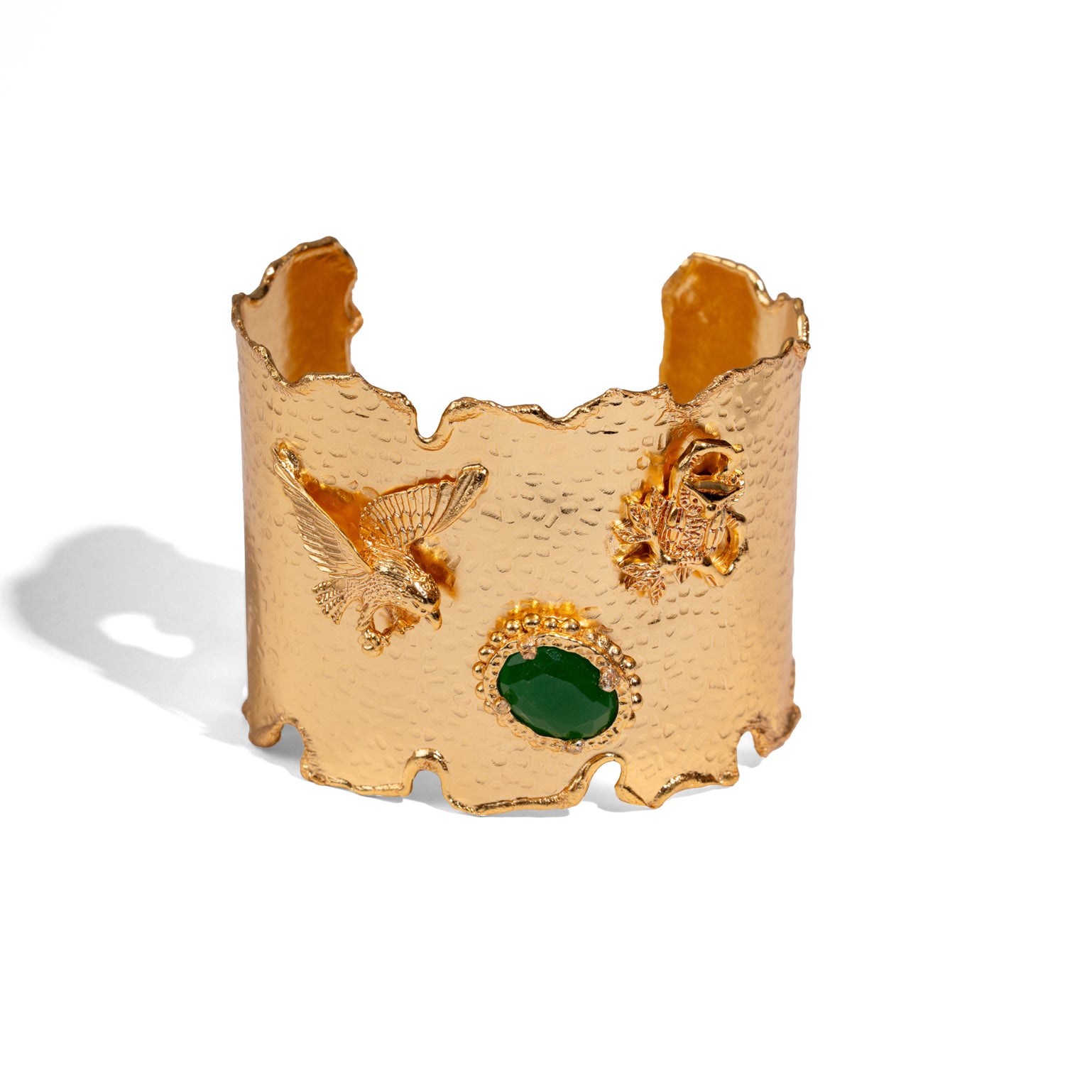 Emerald Wisdom Eagle &amp; Owl Gold Cuff Bracelet