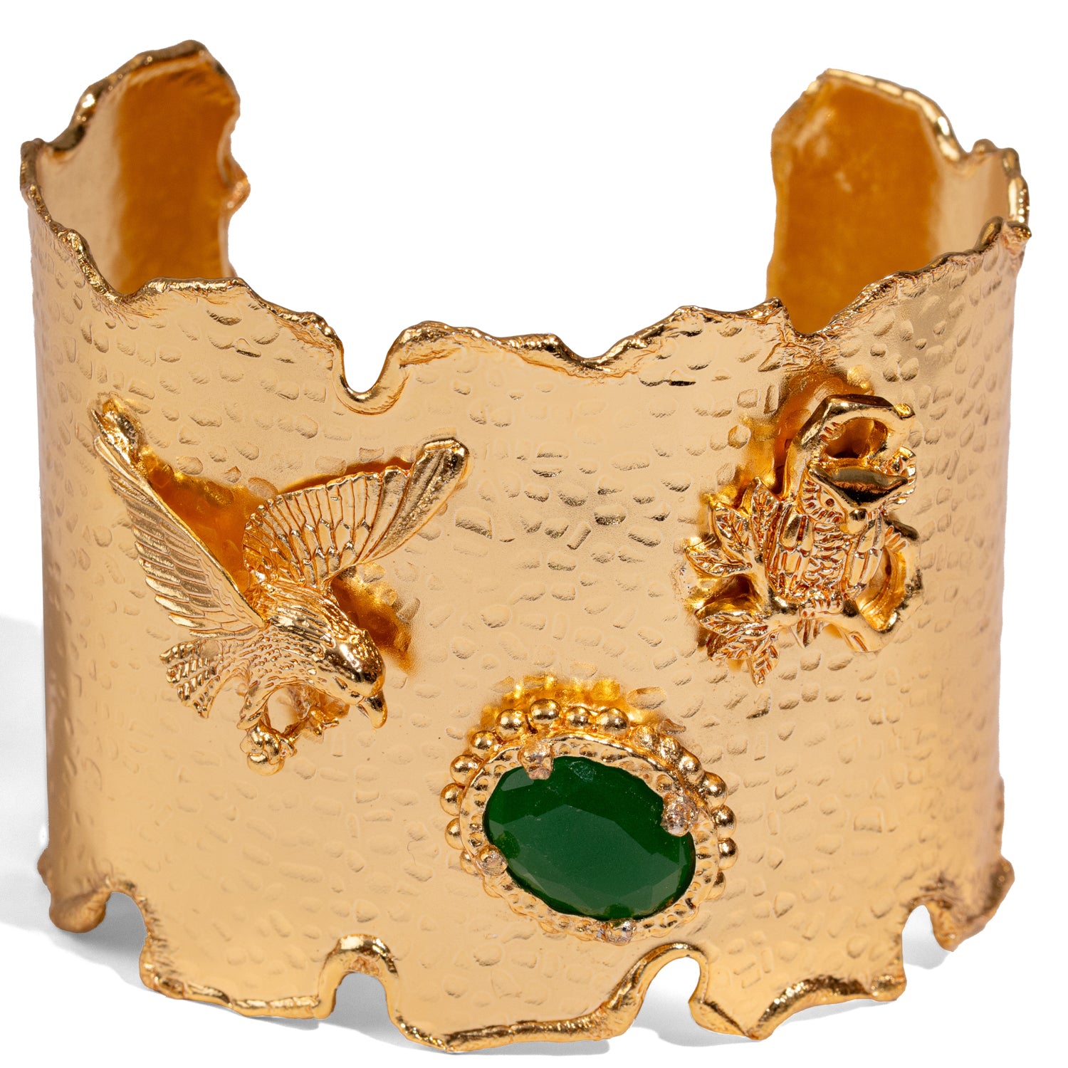 Emerald Wisdom Eagle &amp; Owl Gold Cuff Bracelet