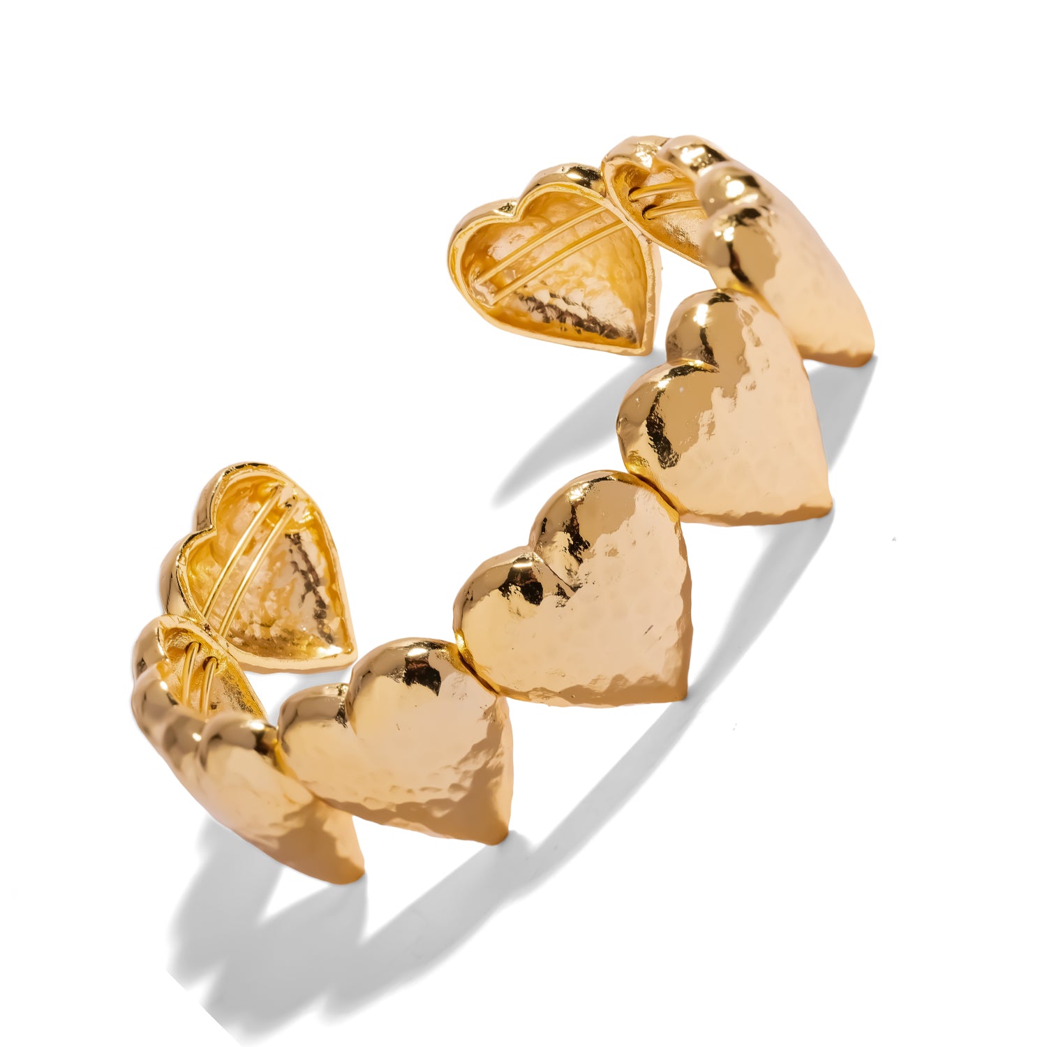 Endless Love Hammered Heart Gold Cuff Bracelet