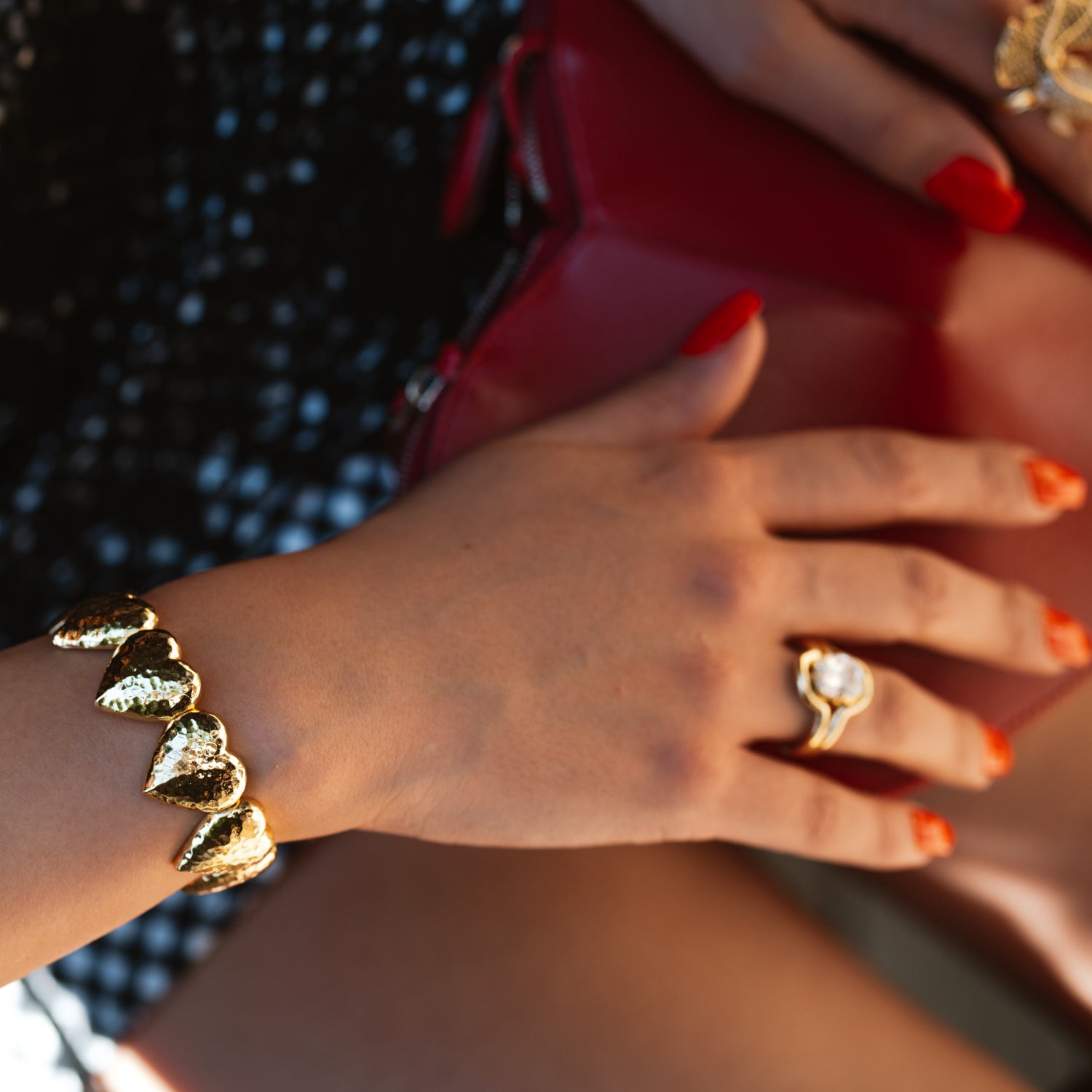 Endless Love Hammered Heart Gold Cuff Bracelet
