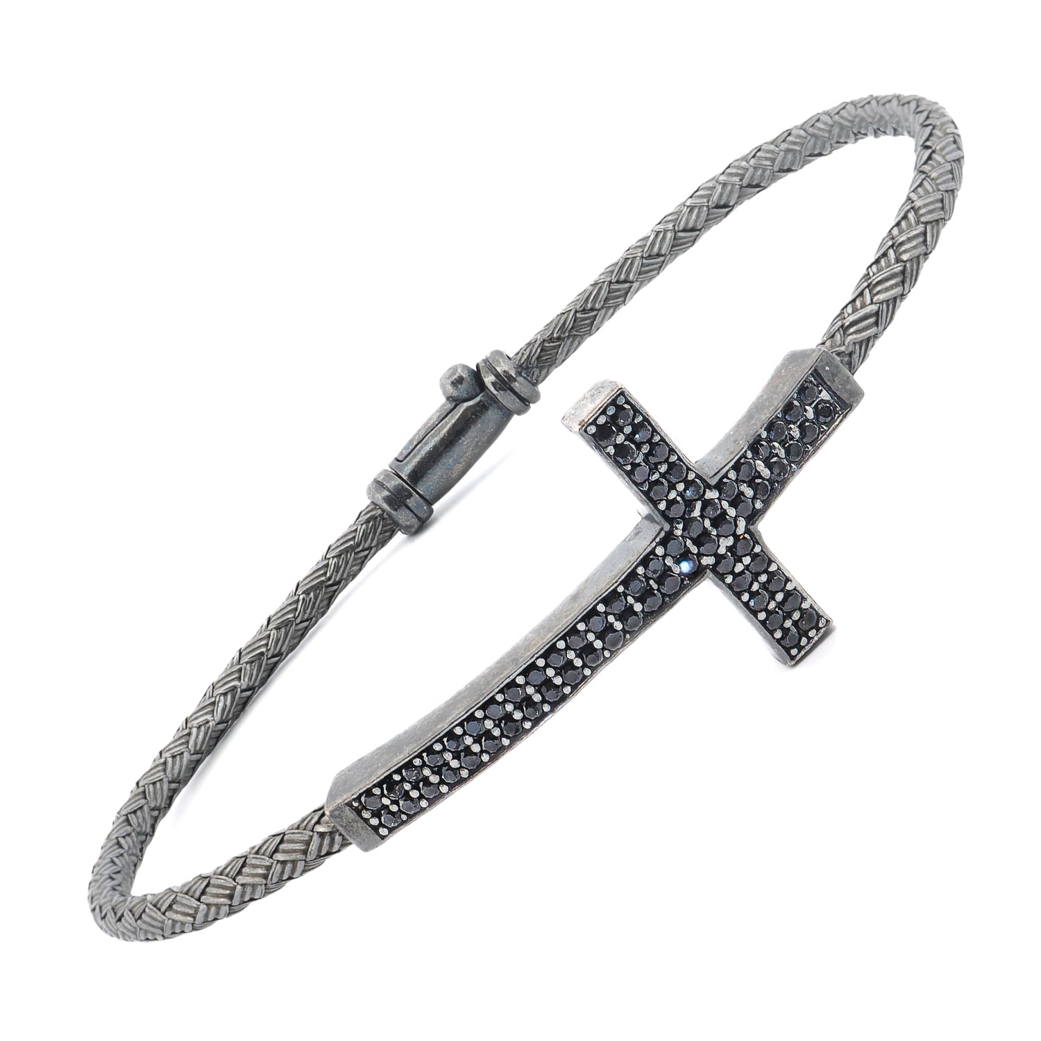 Bracelet with cross design and braided texture on a white background