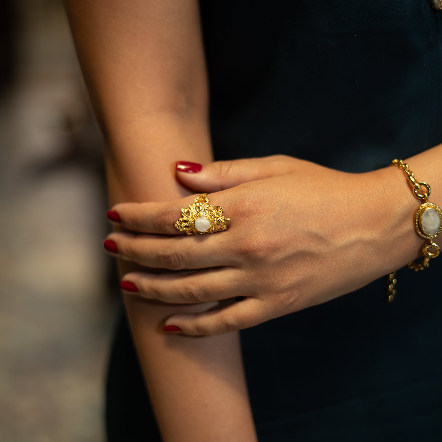 Eternal Grace Pearl Gold Adjustable Ring