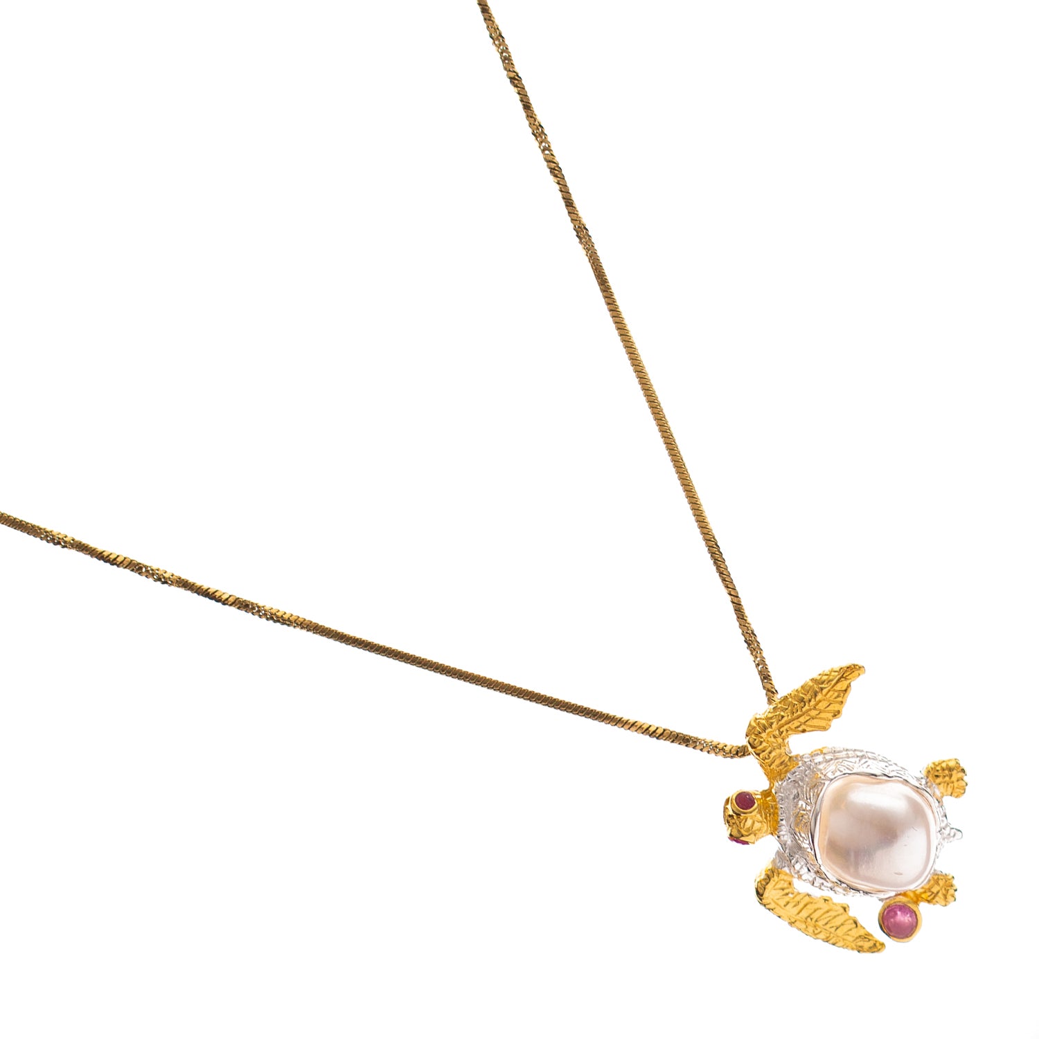 Eternal Wisdom Turtle Pearl &amp; Ruby Necklace