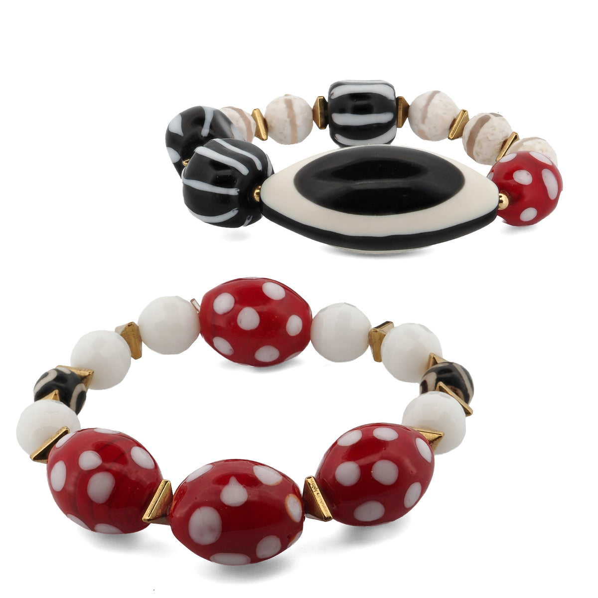 Eye See You Agate Beaded Bracelet Set laid flat, showing the two bracelets that make up the handmade stack