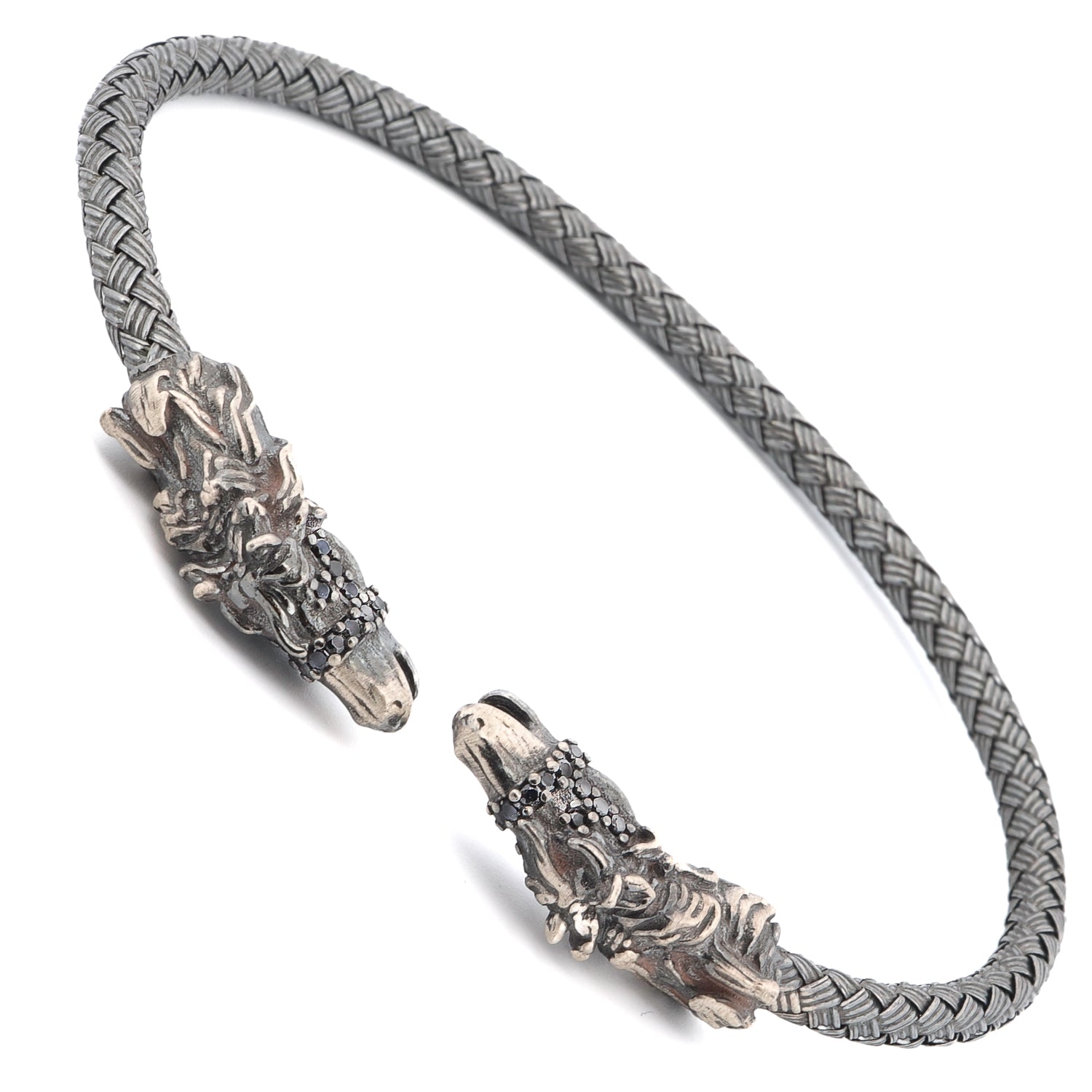 Fierce Twin Dragon Men’s Sterling Silver Adjustable Bracelet