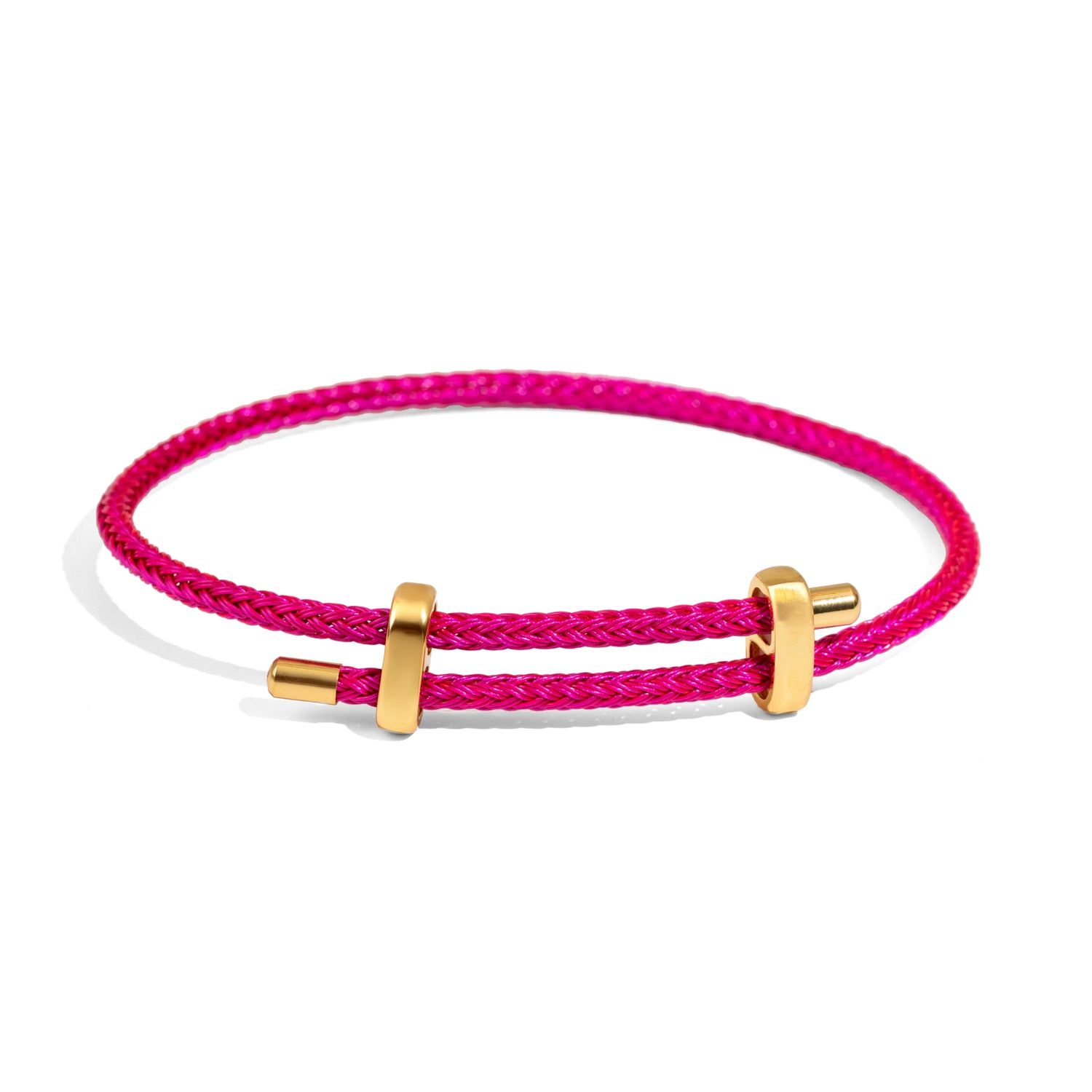 Fuchsia braided rope bracelet with 18k gold accents