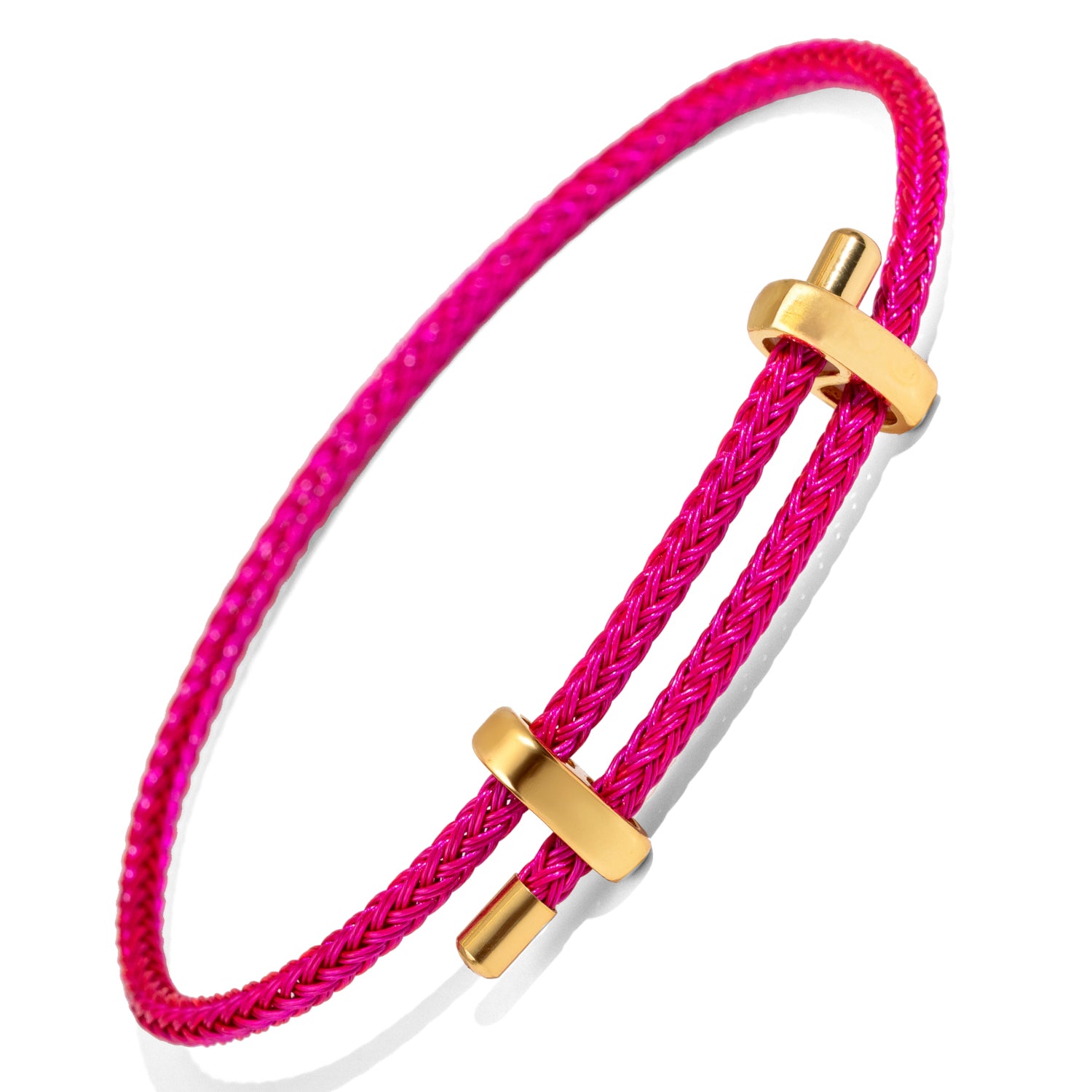 Bright fuchsia rope bracelet with polished gold tips