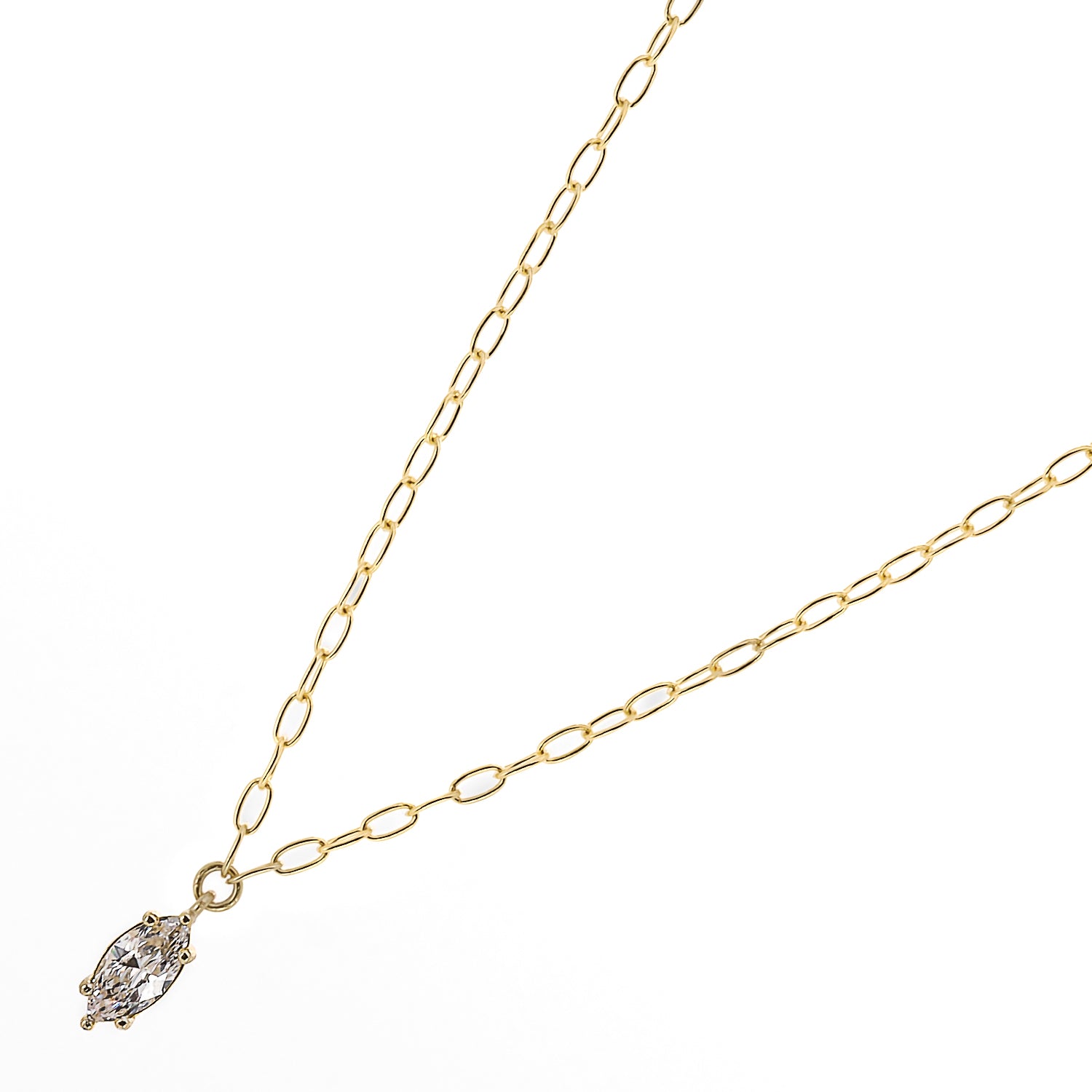 A close-up of the Gold and Diamond Chain Necklace, showcasing the brilliance and clarity of the meticulously cut CZ Diamond stone.