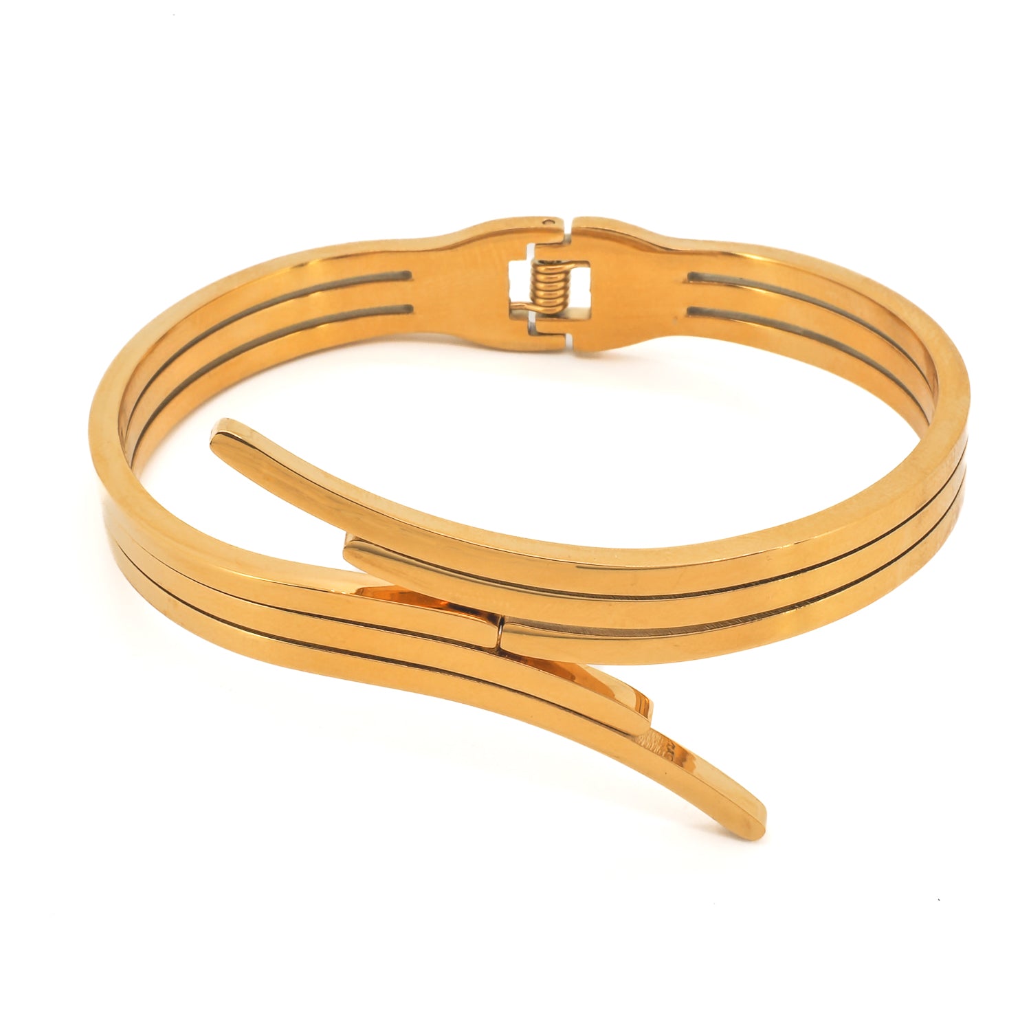 Gold Bangle Bracelet - A close-up image showcasing the sleek and polished design of the handmade bracelet, made from high-quality 18K gold plated steel. The bracelet exudes sophistication and timeless elegance.