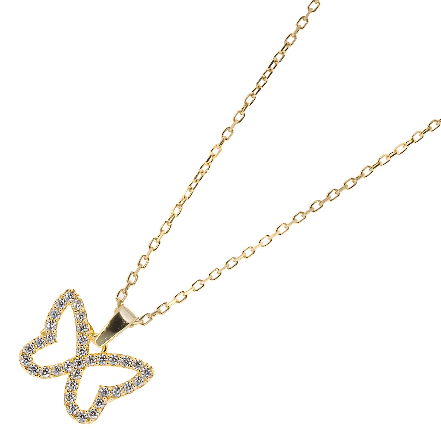 The elegant 925 Sterling silver chain of the Gold Sparkly Butterfly Necklace.