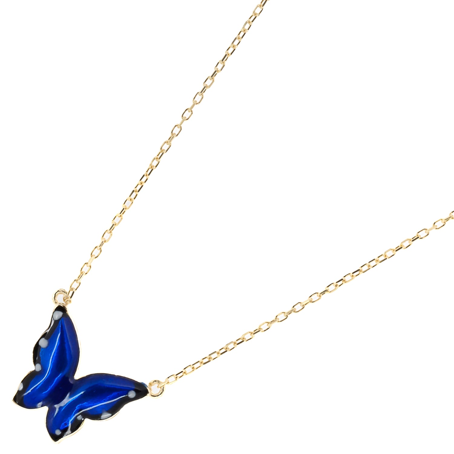Gold Spiritual Blue Enamel Butterfly Necklace, a meaningful accessory handcrafted with love and dedication.