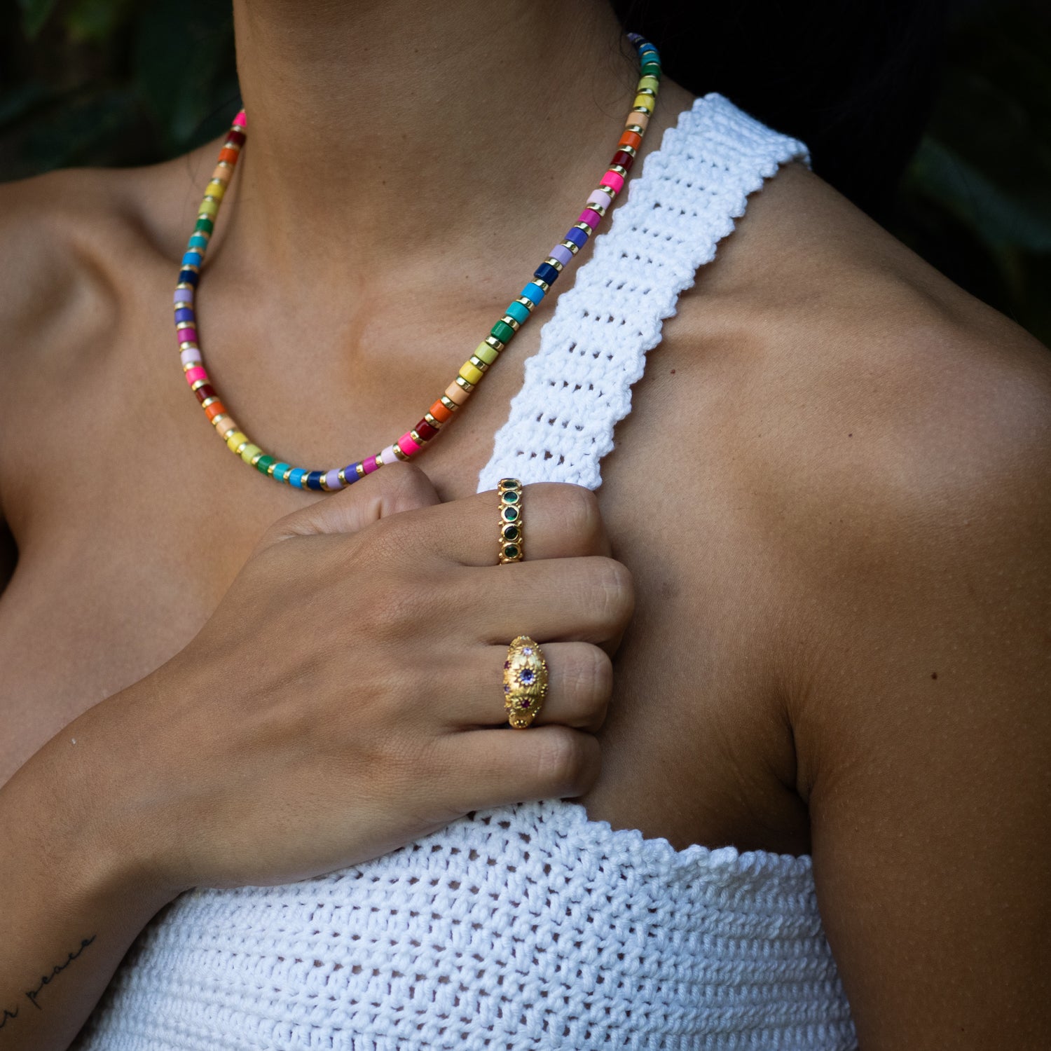 Golden Sunburst Multi Gemstone Adjustable Ring