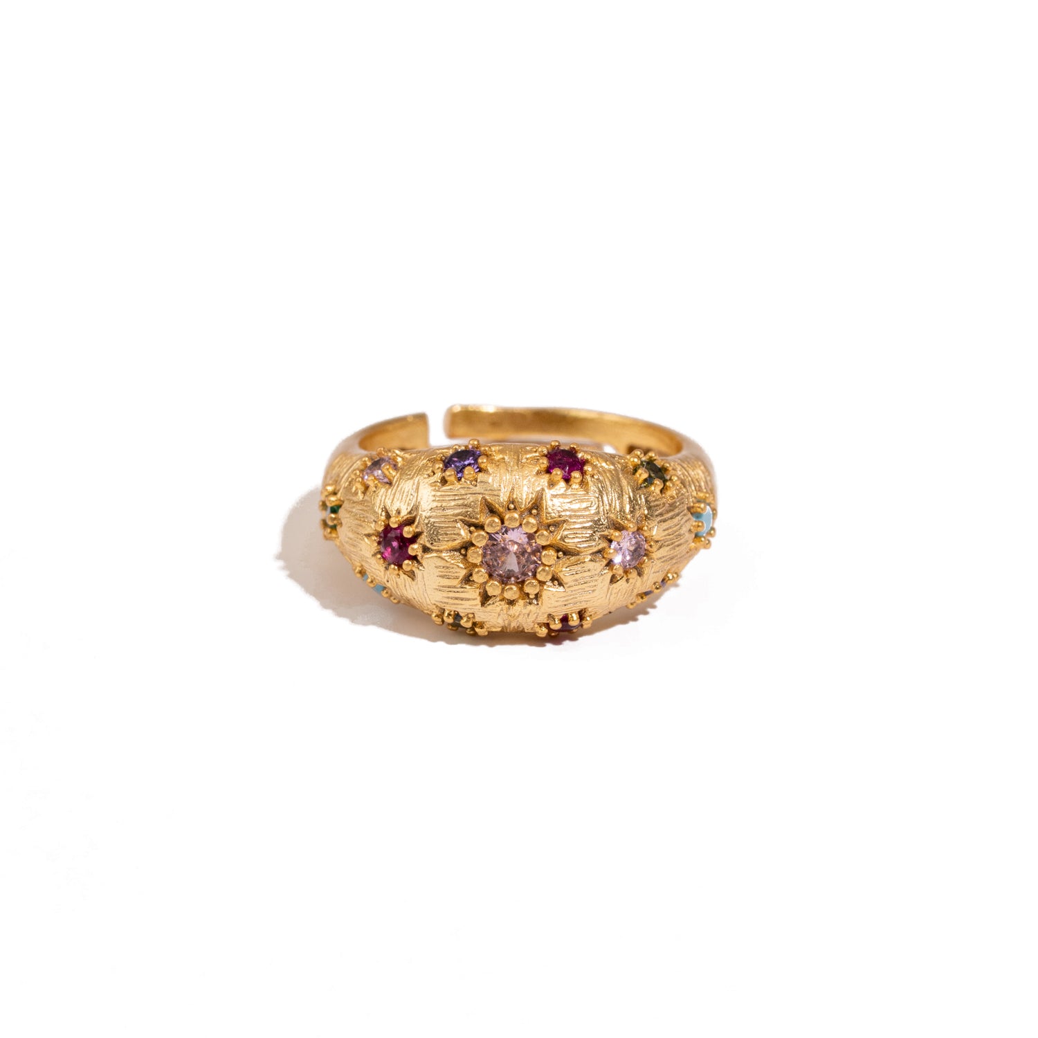 Golden Sunburst Multi Gemstone Adjustable Ring