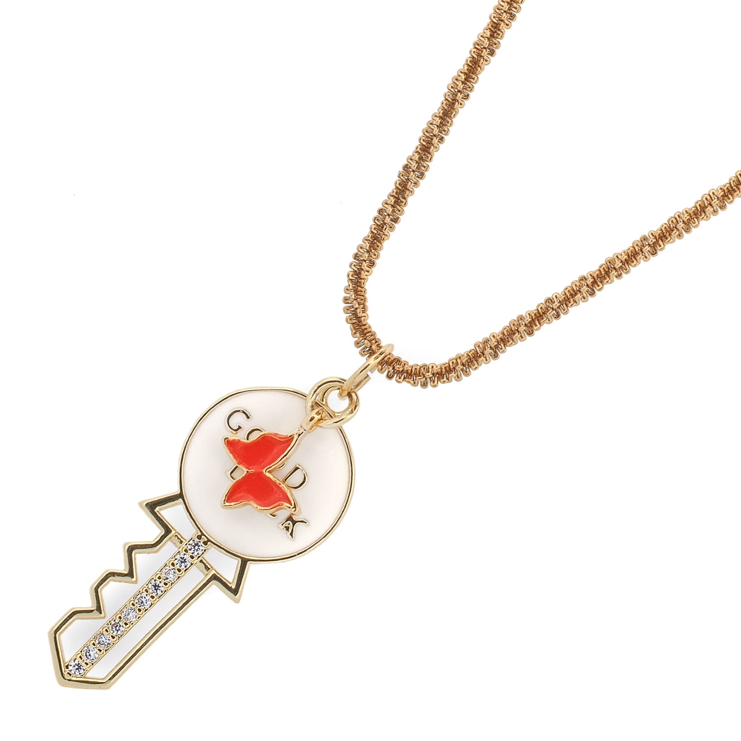 Good Luck Key Butterfly Pendant Necklace