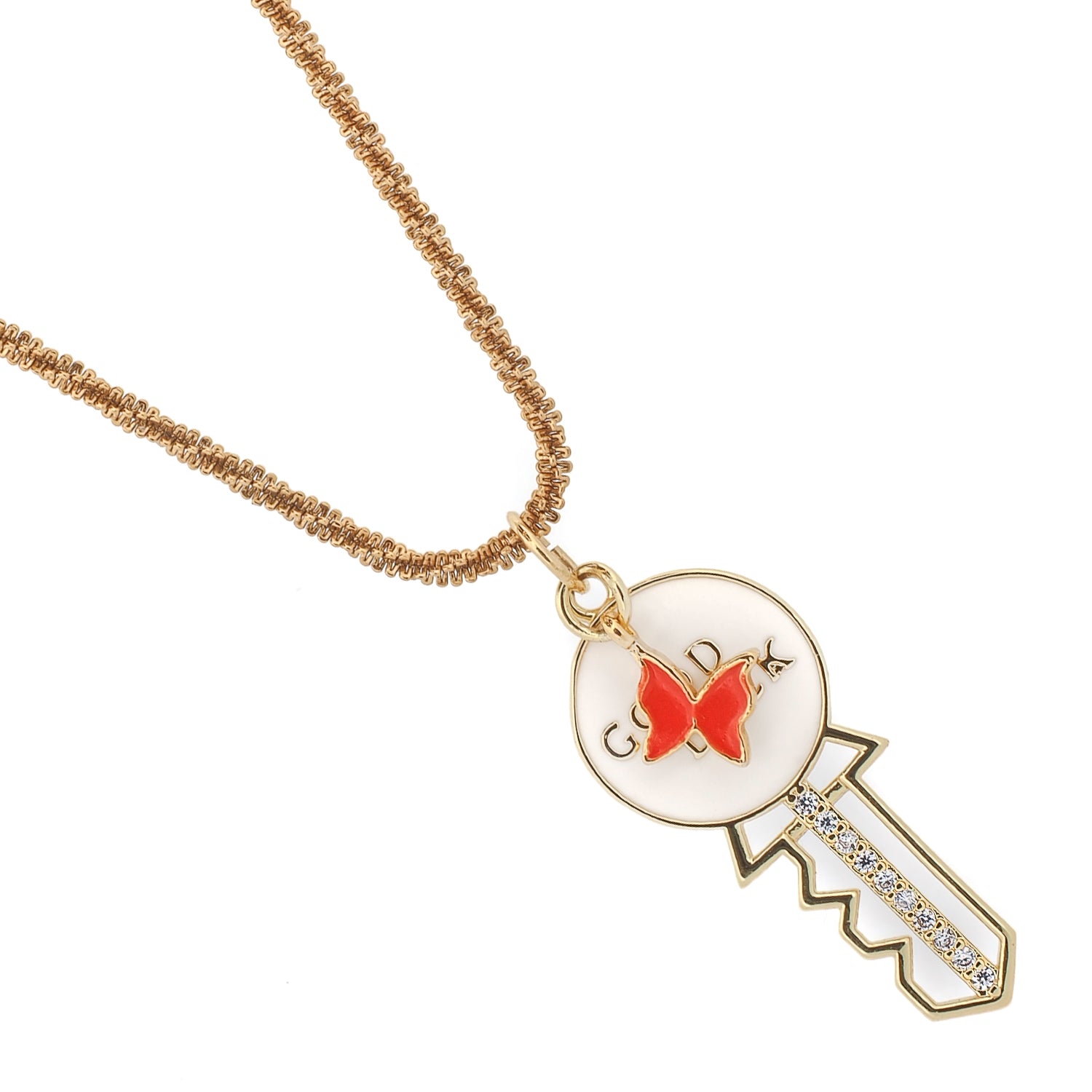 Good Luck Key Butterfly Pendant Necklace