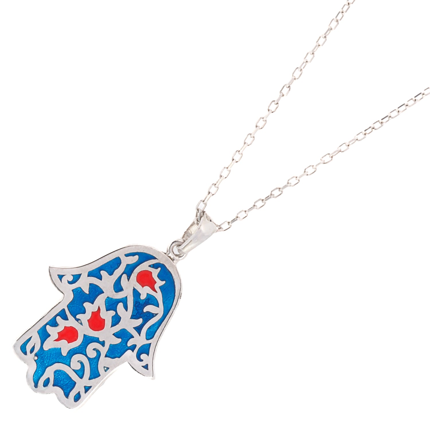 The sterling silver chain of the Good Vibes Enamel Hamsa Necklace Silver, beautifully crafted for elegance and durability.