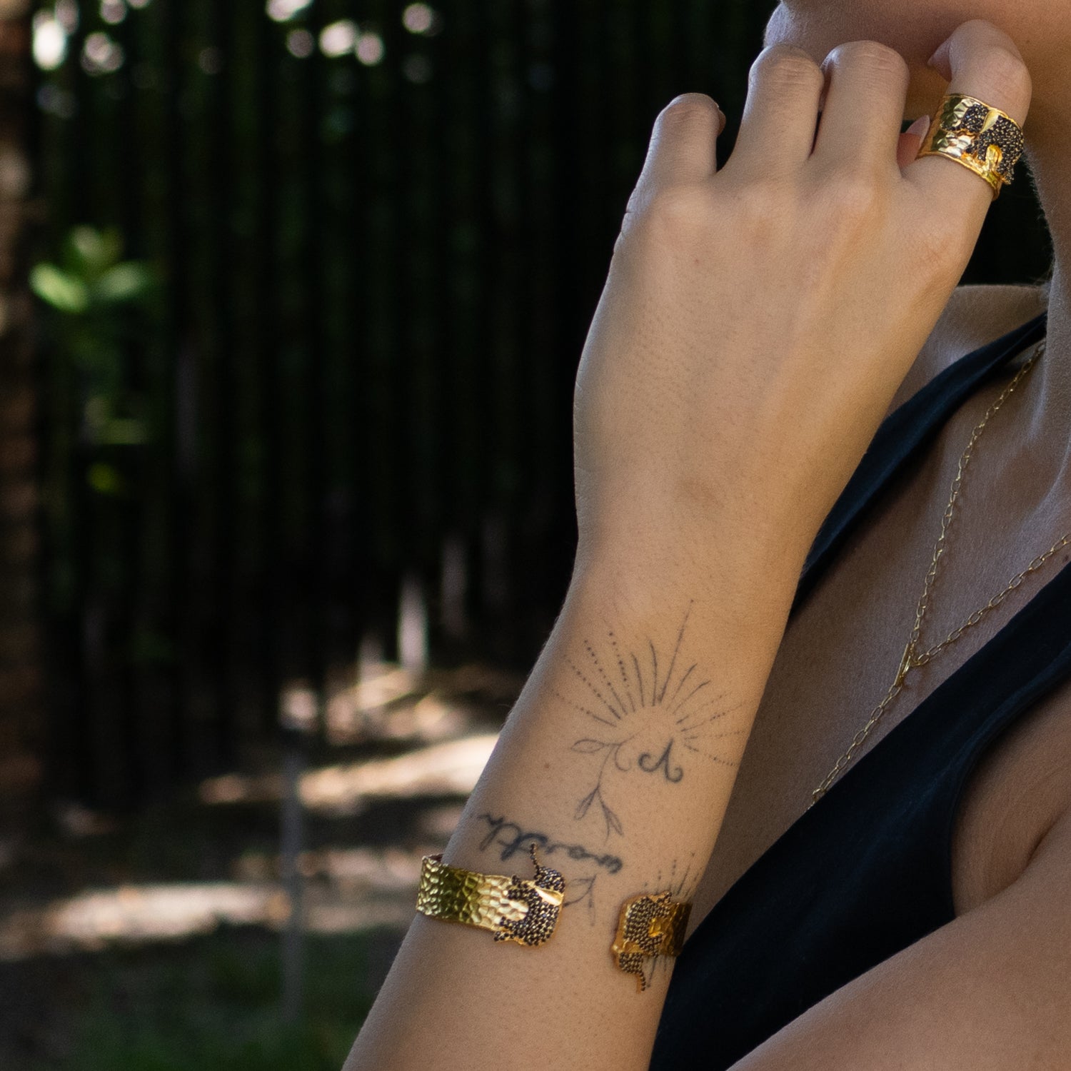 Guardian Black Elephant Gold Cuff Bracelet