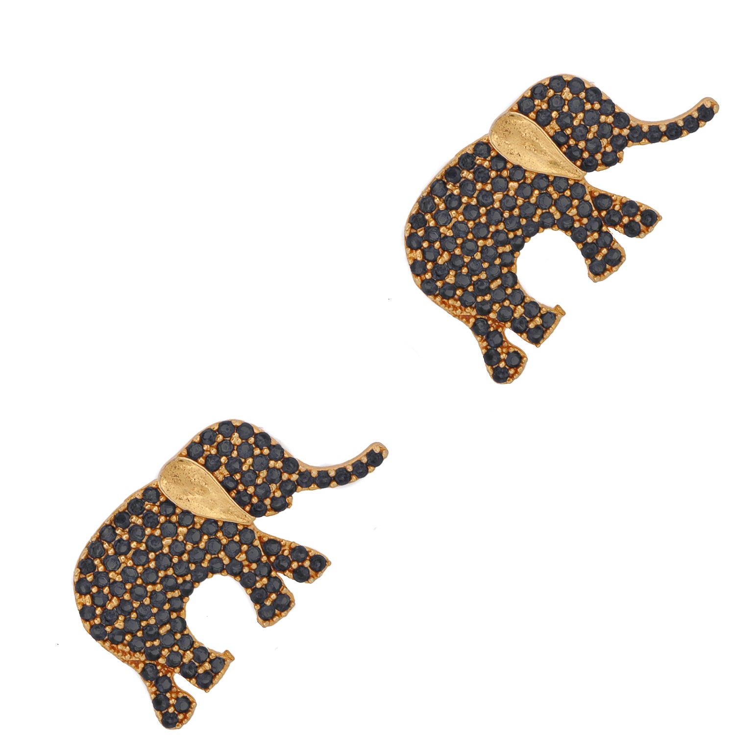 Guardian Black Elephant Gold Stud Earrings