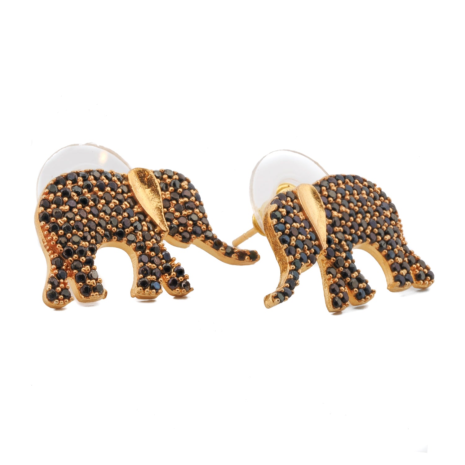 Guardian Black Elephant Gold Stud Earrings