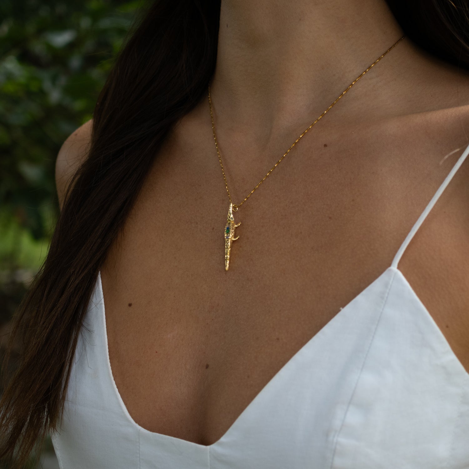 Guardian Crocodile Multicolor Crystal Gold Necklace