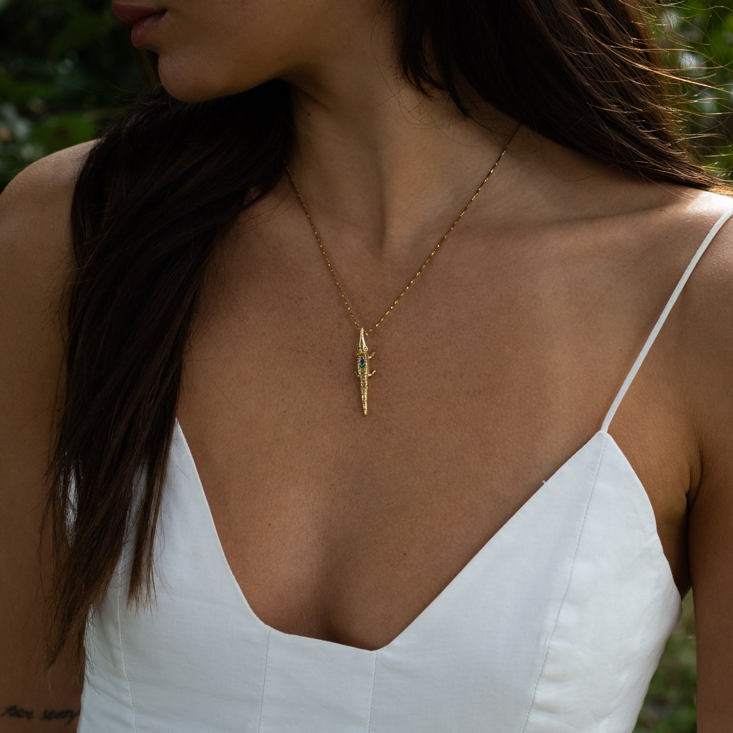 Guardian Crocodile Multicolor Crystal Gold Necklace