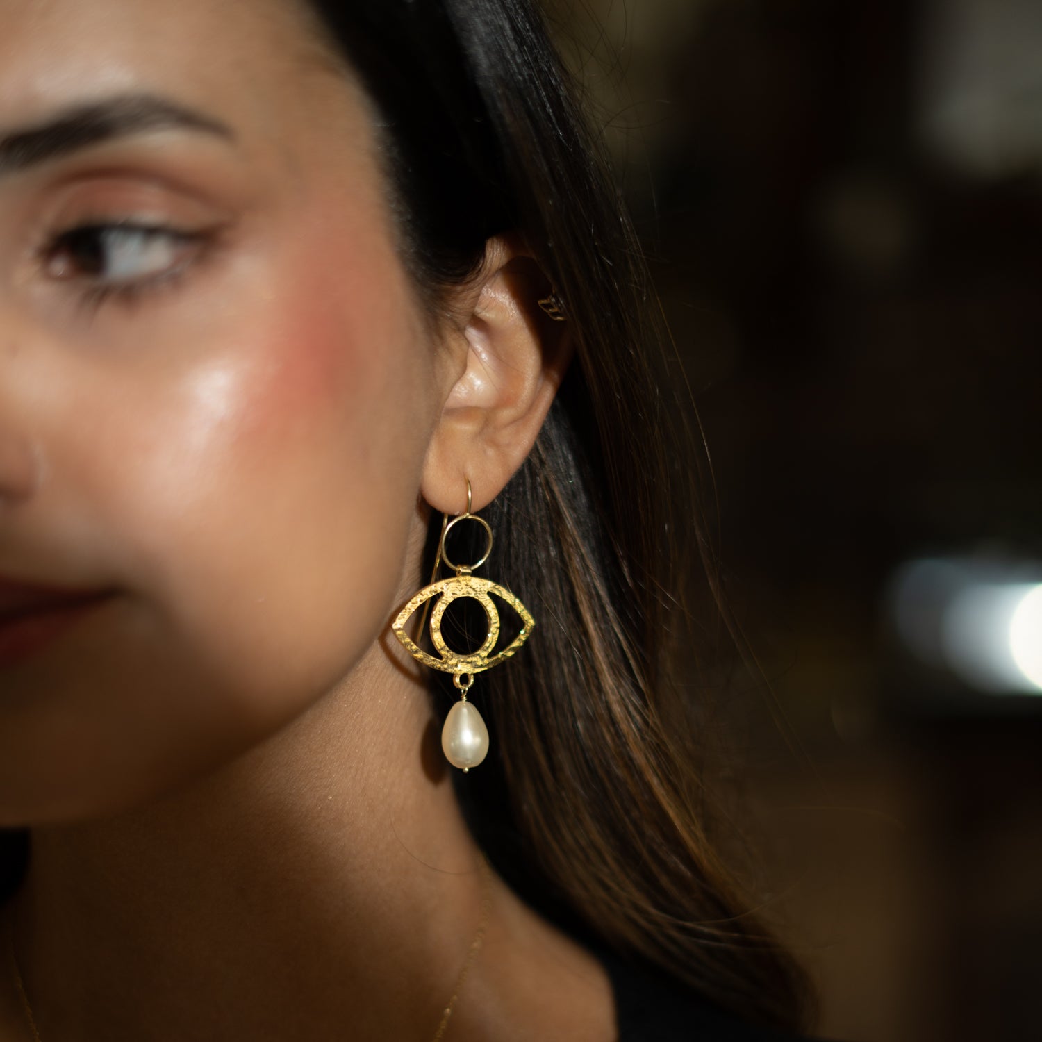 Guardian Eye Pearl Dangle Earrings