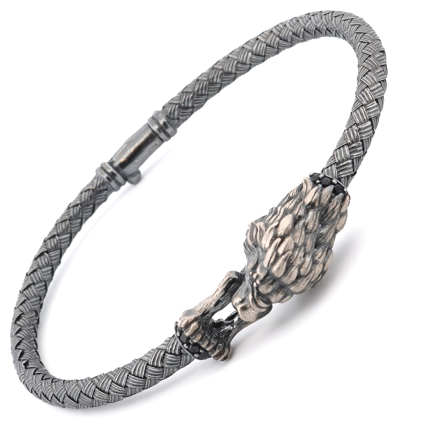 Guardian Lion Black Diamond Silver Bracelet