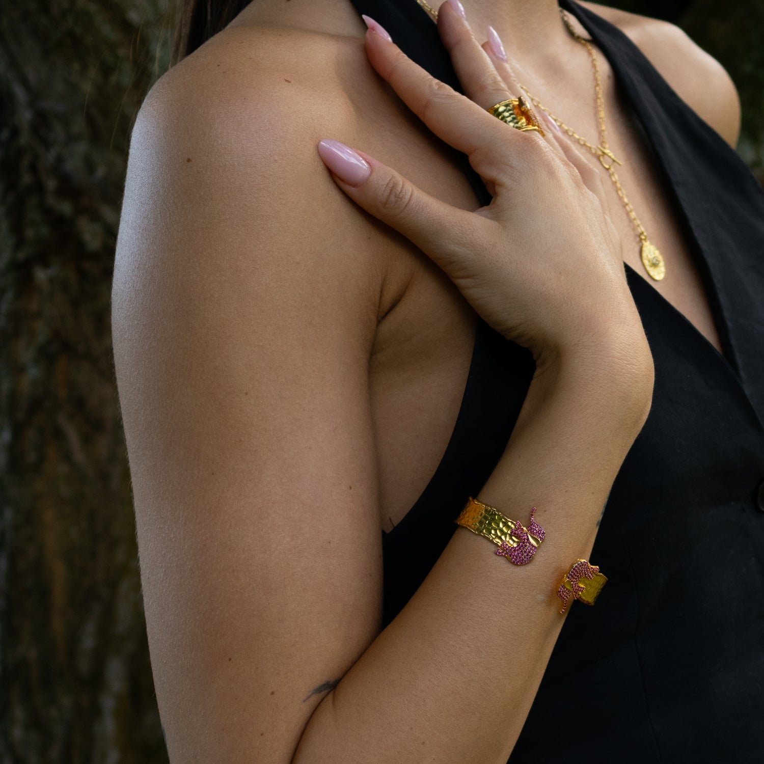 Guardian Ruby Elephant Gold Cuff Bracelet