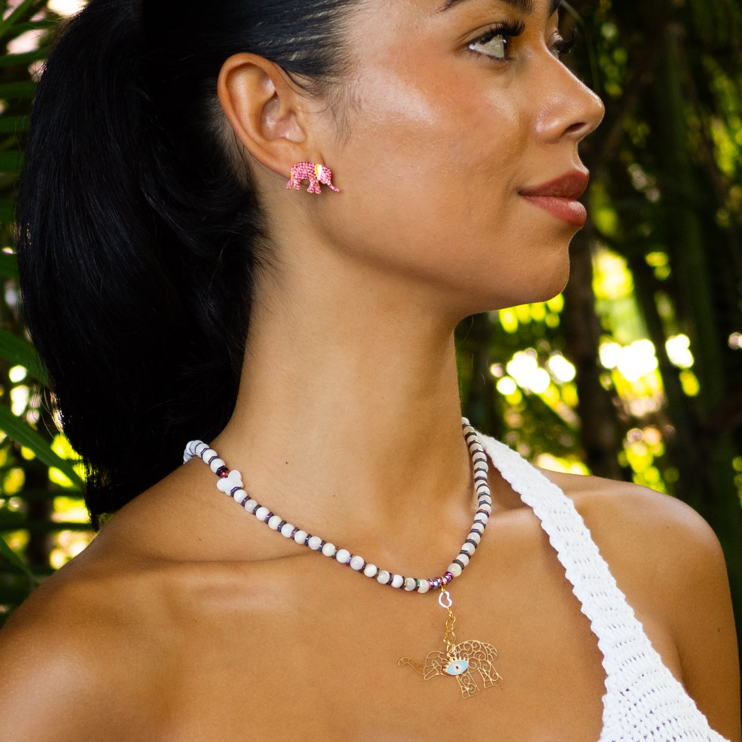 Guardian Ruby Elephant Gold Stud Earrings