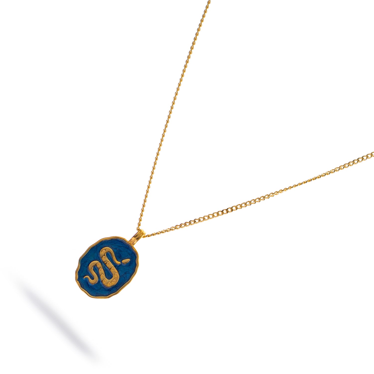 Guardian Snake Blue Enamel Gold Necklace