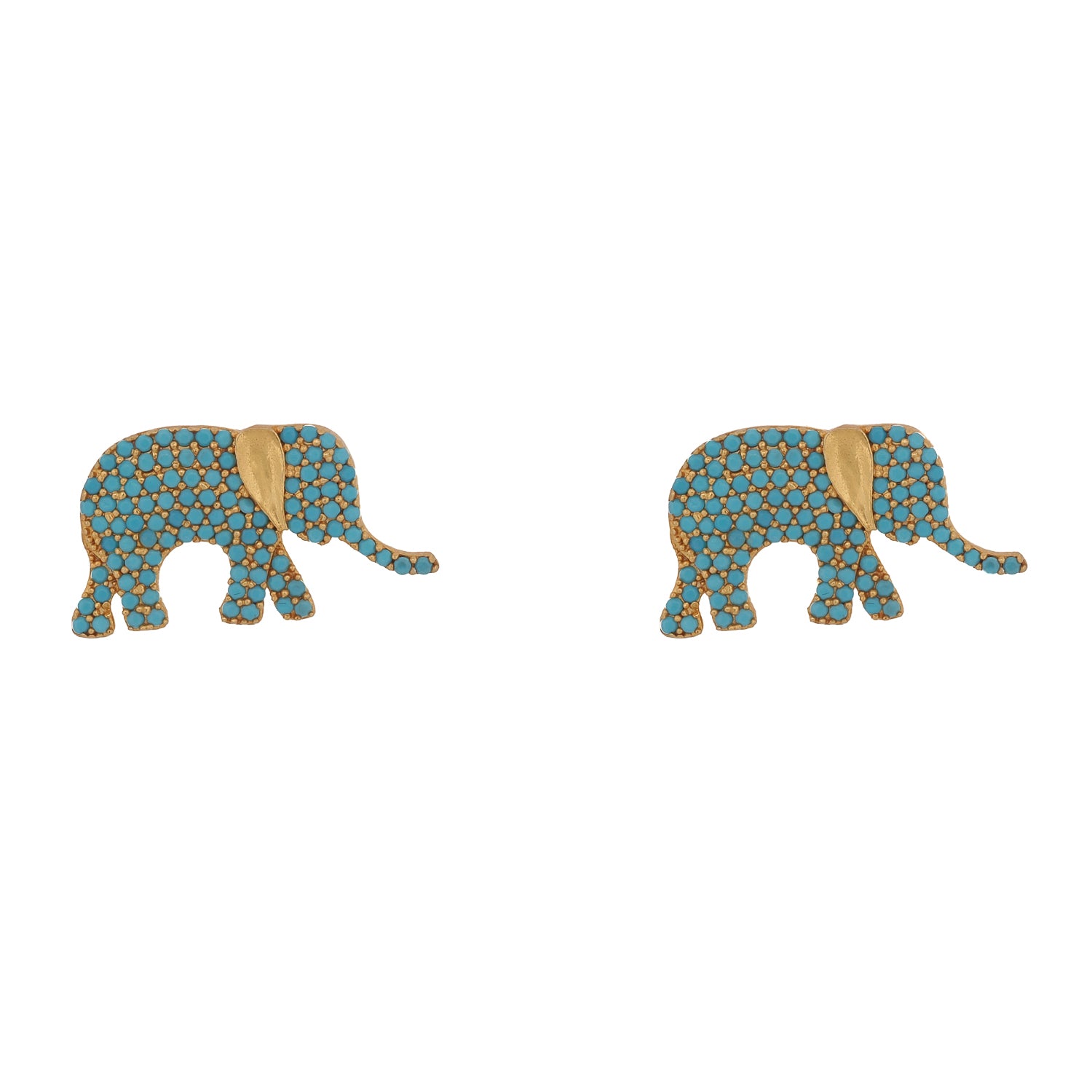 Guardian Turquoise Elephant gold stud earrings with pave crystals by Ebru Jewelry