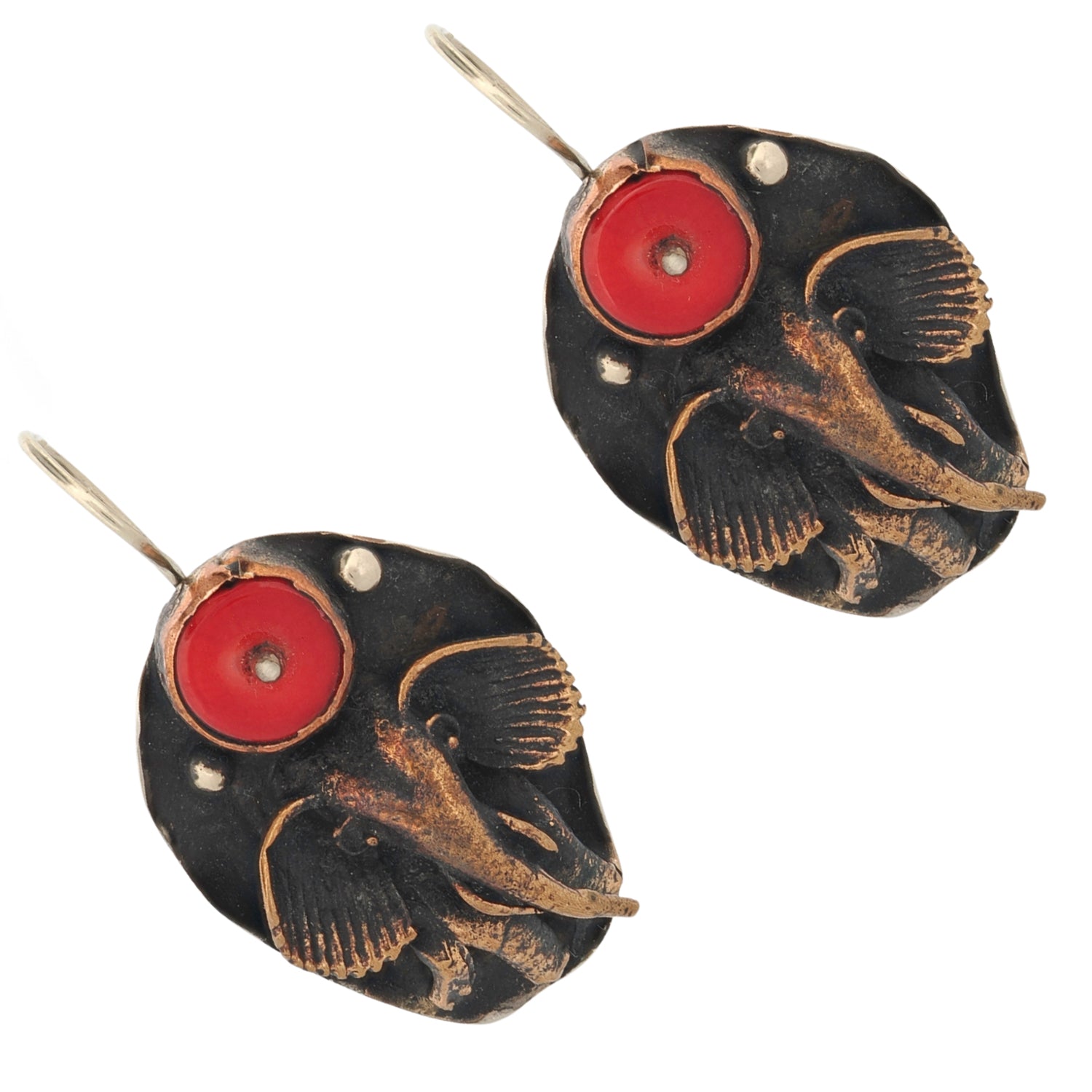 Vintage-Inspired Elephant Design Earrings Crafted with Coral Stones and Handmade Bronze


