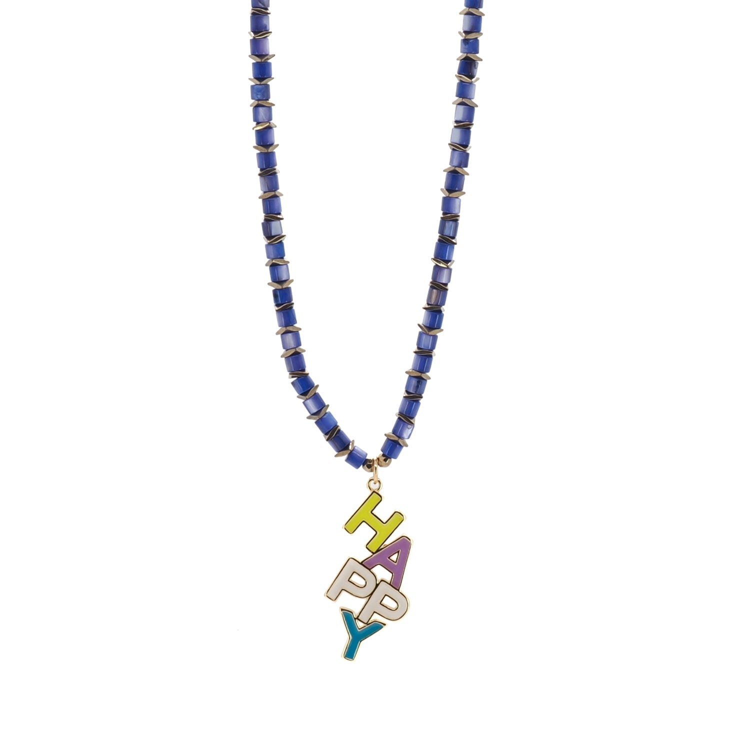 Happy colorful enamel pearl necklace with gold hematite spacers and adjustable clasp