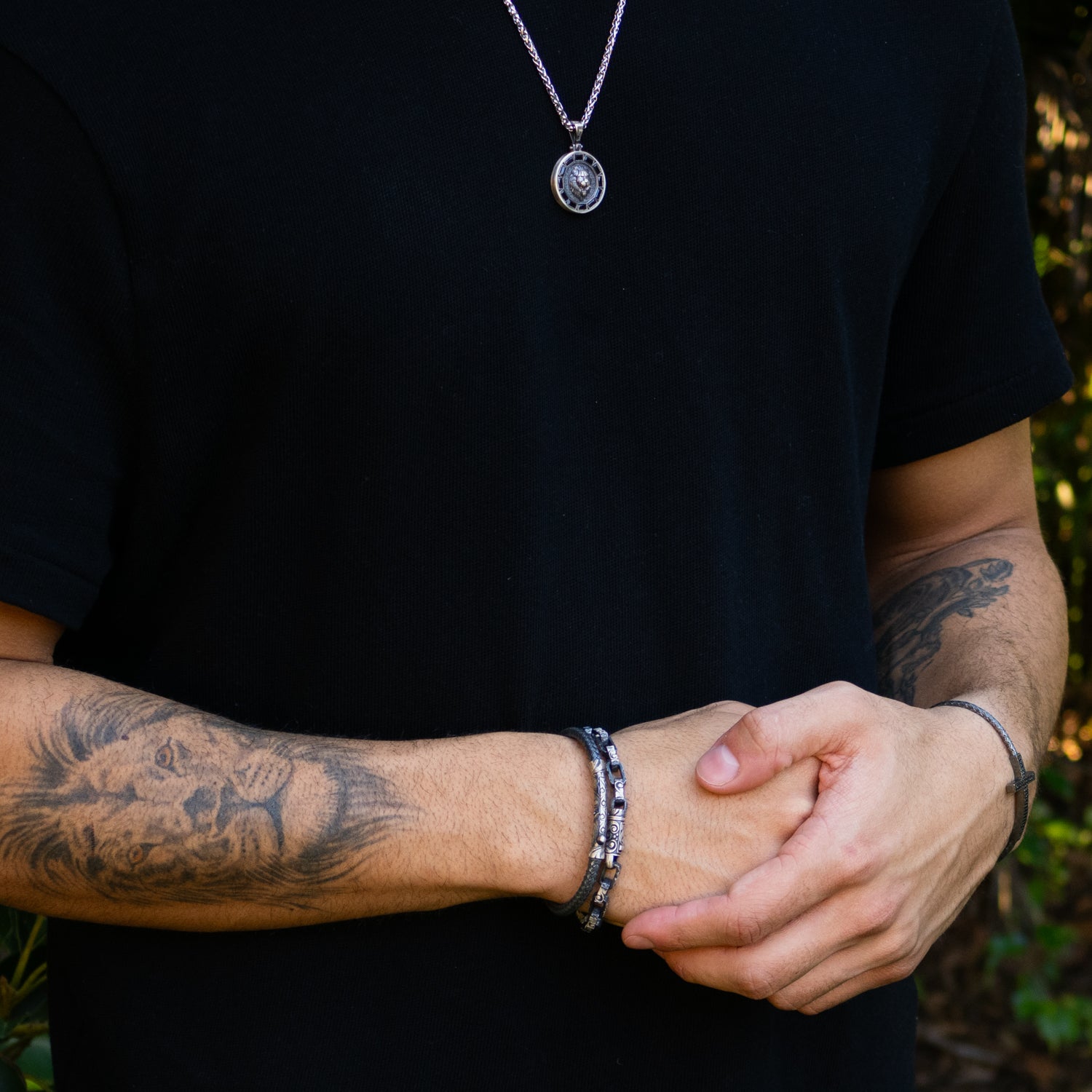 Heritage Engraved Silver &amp; Zircon Men’s Bracelet