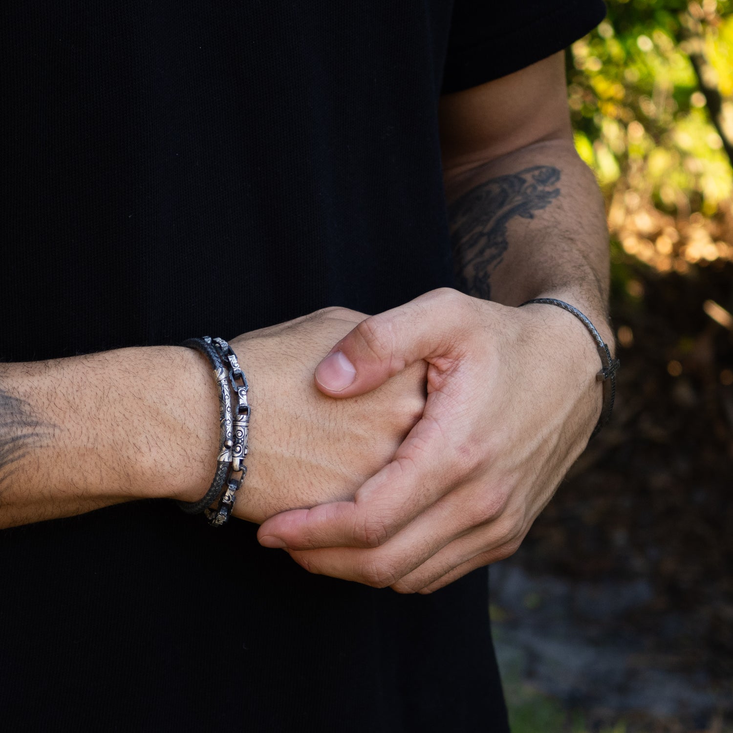 Heritage Engraved Silver &amp; Zircon Men’s Bracelet